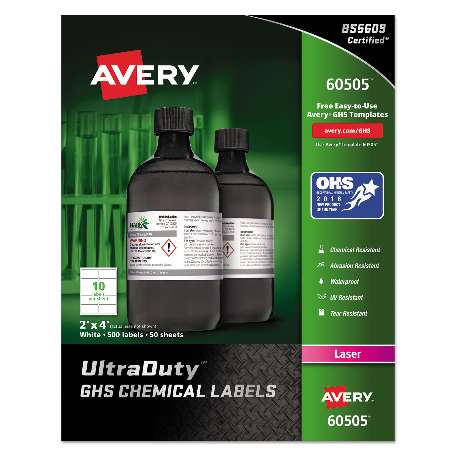 AVE60505 Avery Easy Peel UltraDuty GHS Chemical Labels Zuma