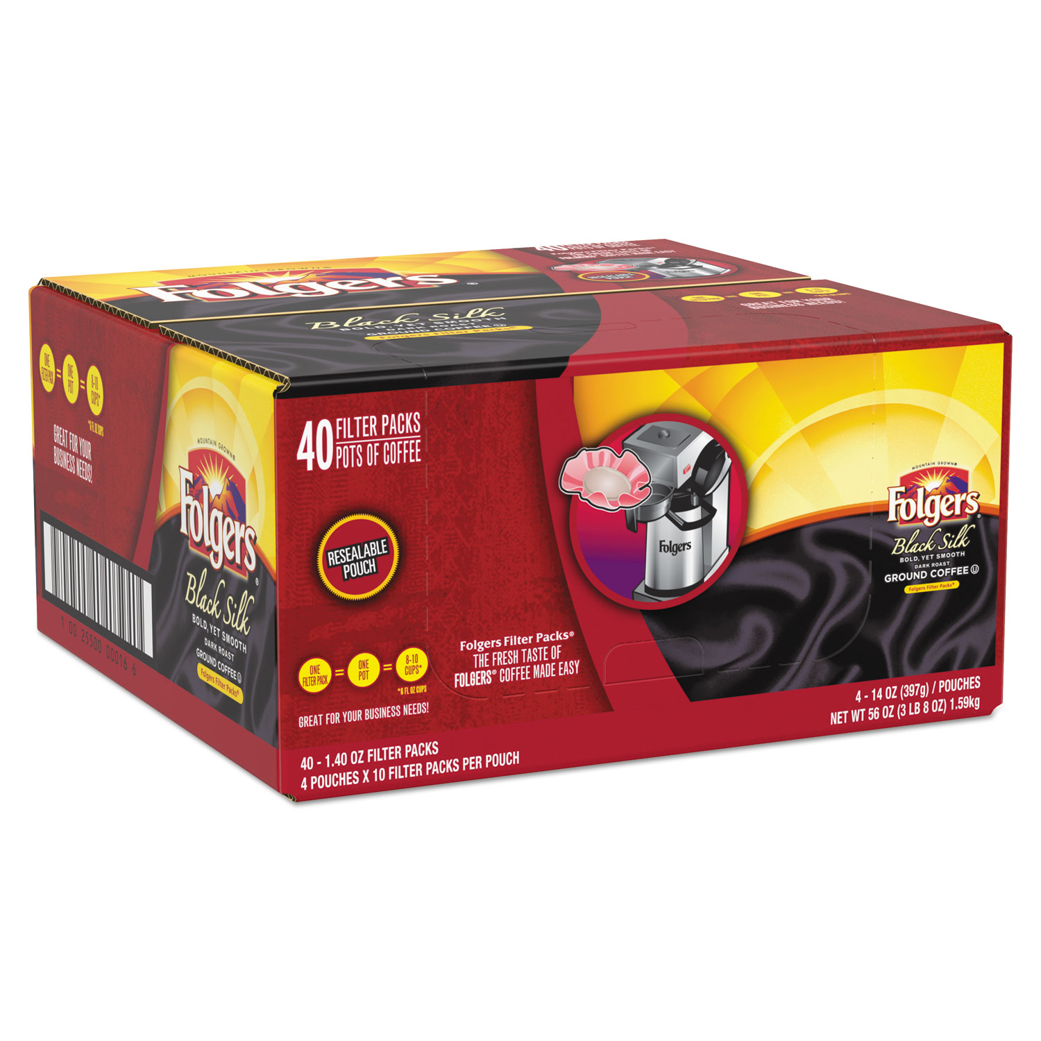 Folgers® Coffee Filter Packs, Black Silk, 1.4 oz Pack, 40Packs/Carton