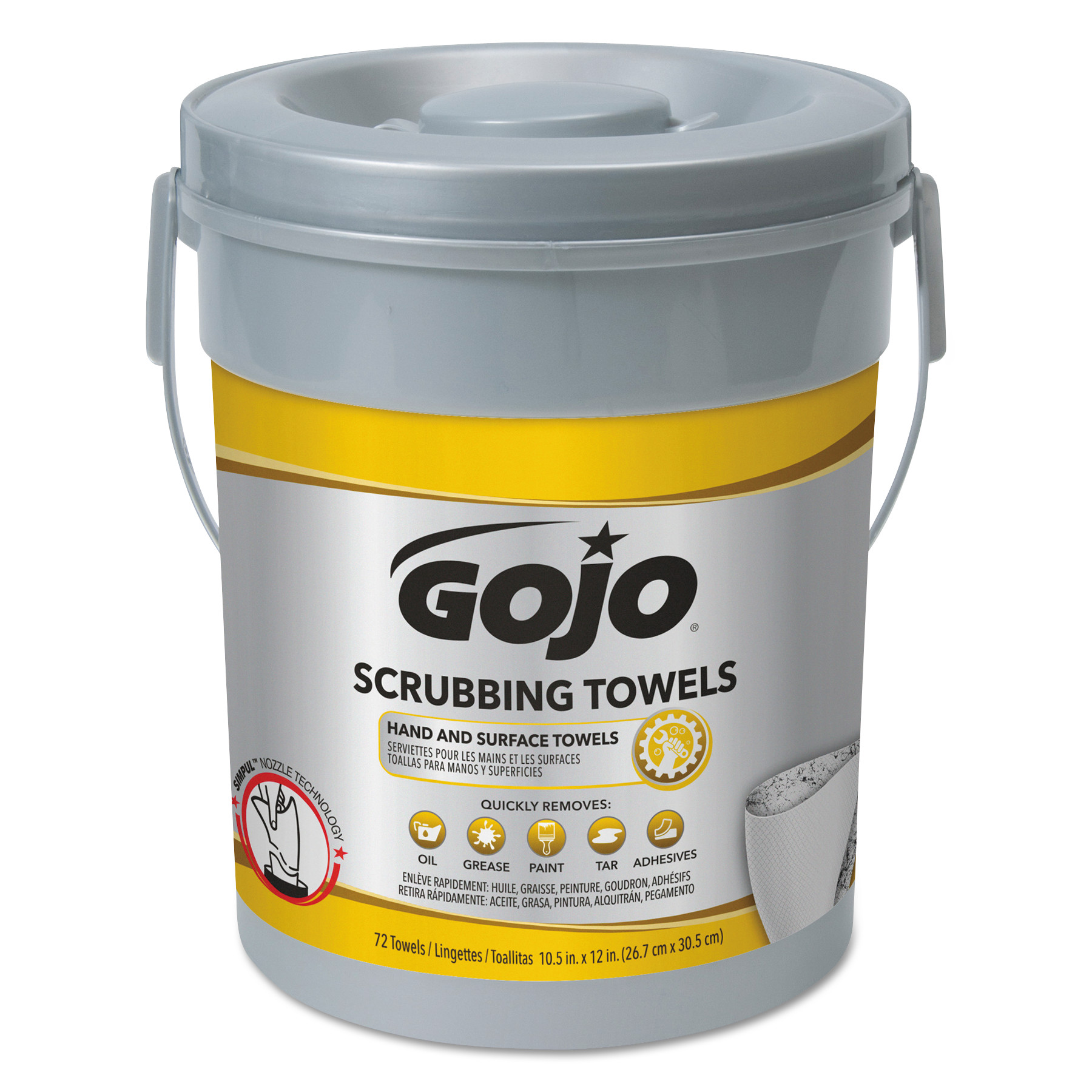 Scrubbing Towels, Hand Cleaning, Silver/Yellow, 10 1/2 x 12, 72/Bucket Office Supply Wholesalers
