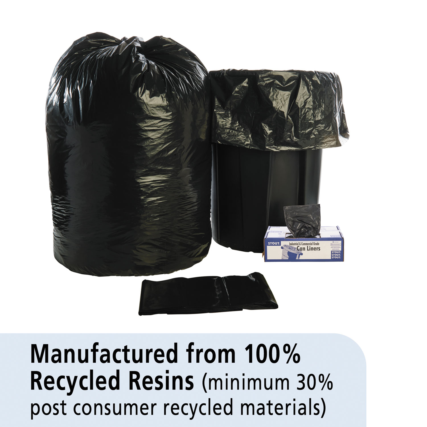Stout 100 Recycled Plastic Garbage Bags 60gal 1.5mil 36 x 58 Brown