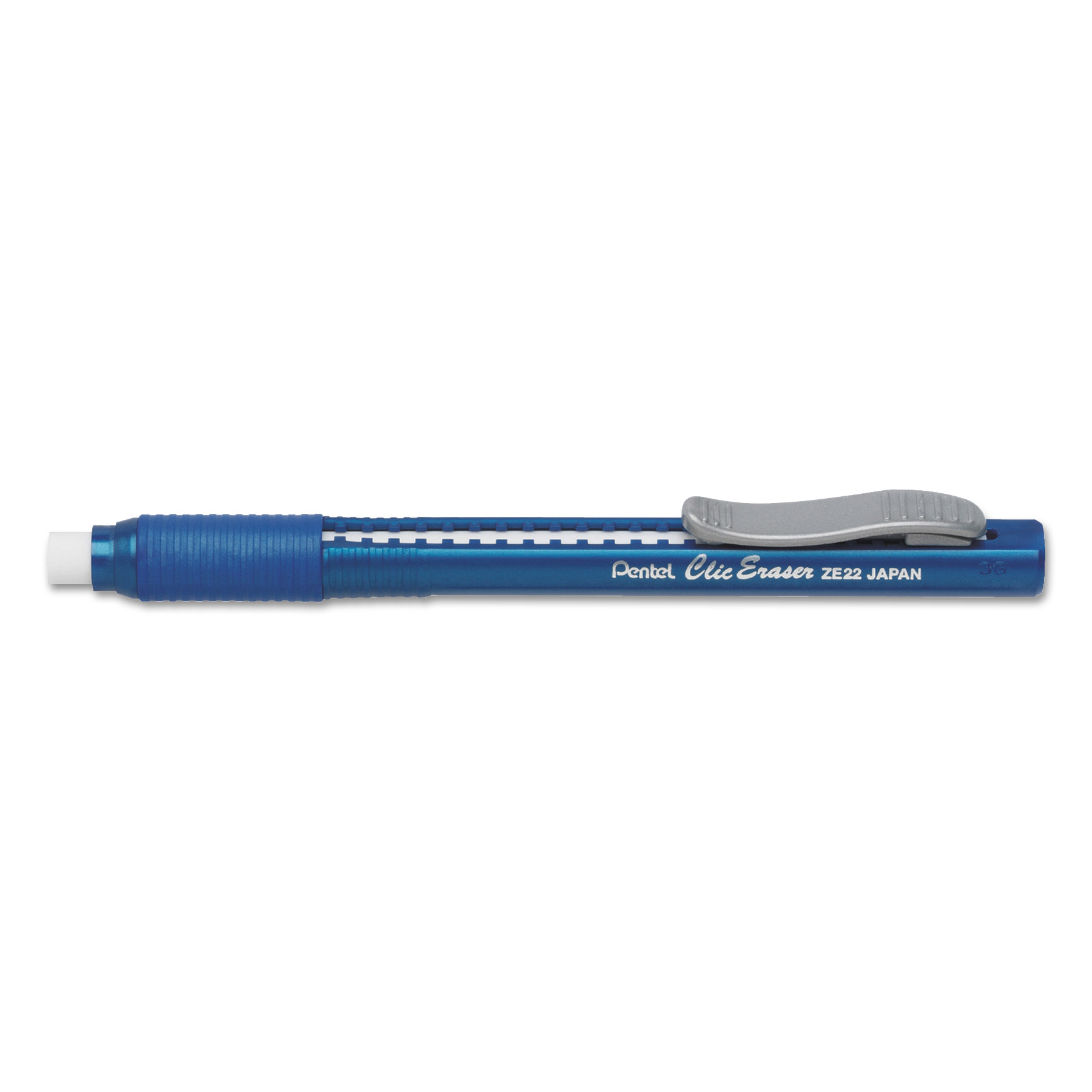 Pentel Clic Eraser Grip Eraser, White Polyvinyl Chloride Eraser, Blue