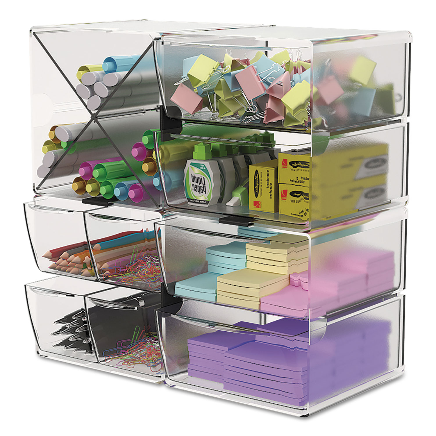 Stackable Cube Organizer, 4 Drawers, 6 x 7 1/8 x 6, Clear Sierra Office Systems & Products Inc.