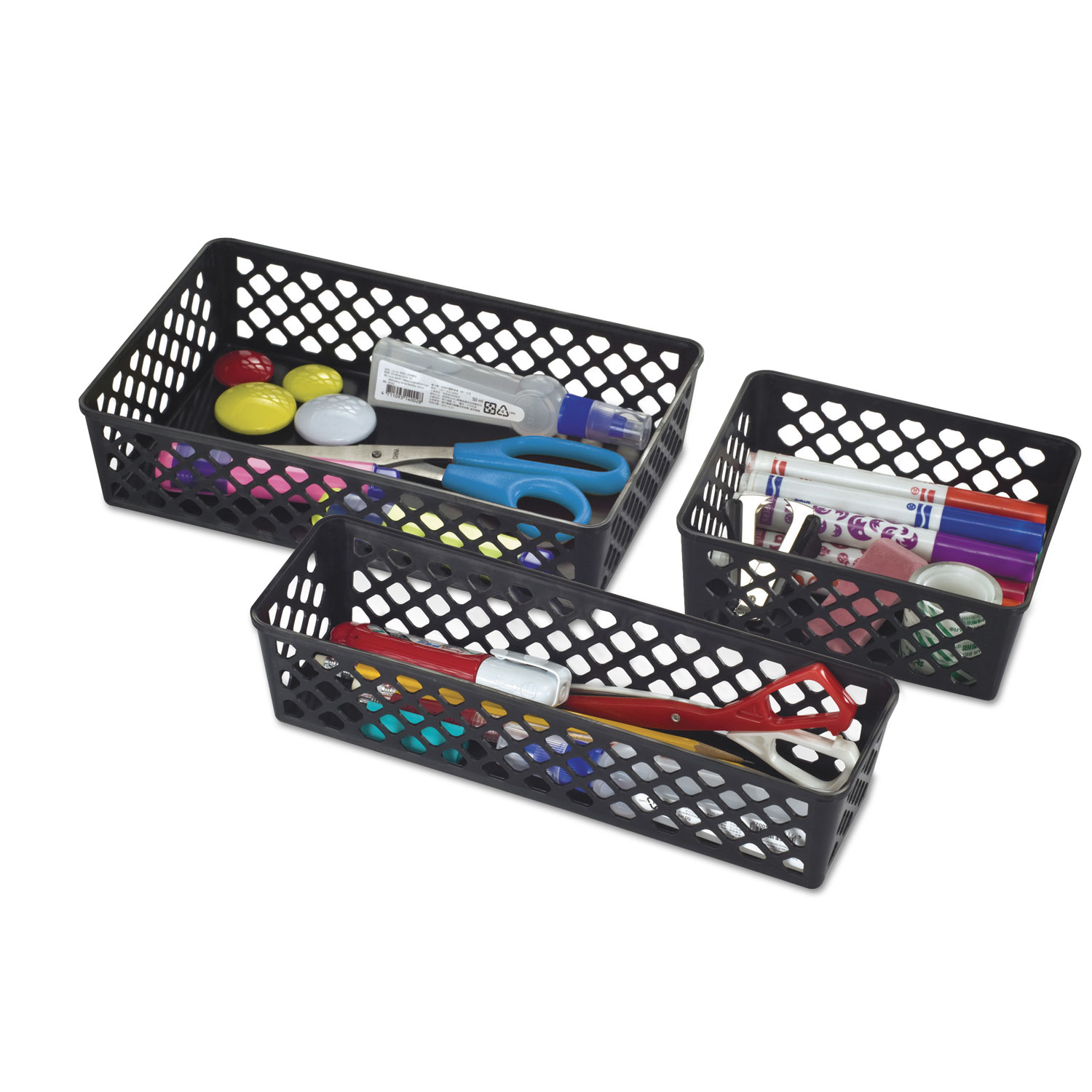Recycled Supply Basket, 10.125" x 3.0625" x 2.375", Black, 3/Pack Reparto