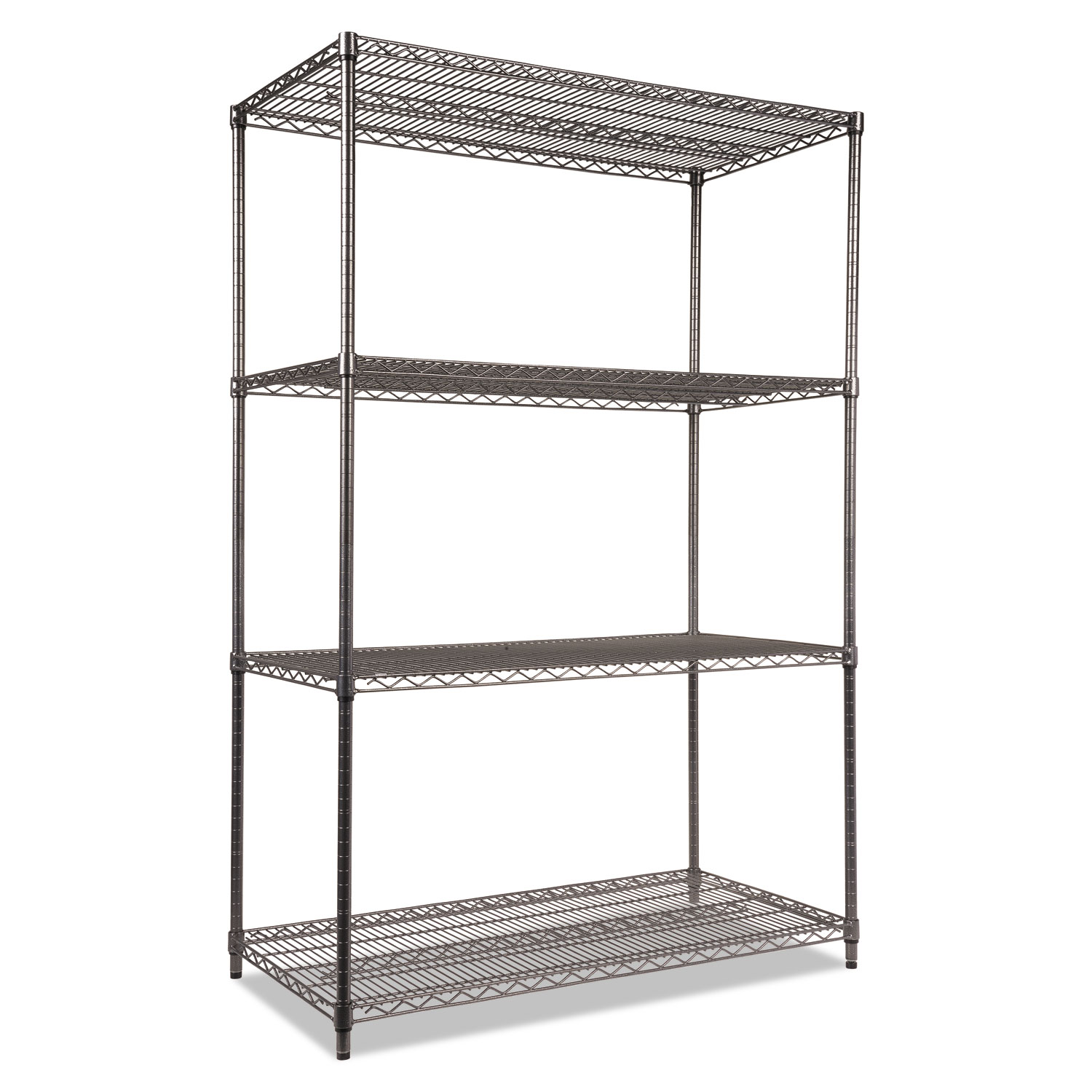 Wire Shelving Starter Kit, FourShelf, 48w x 24d x 72h, Black