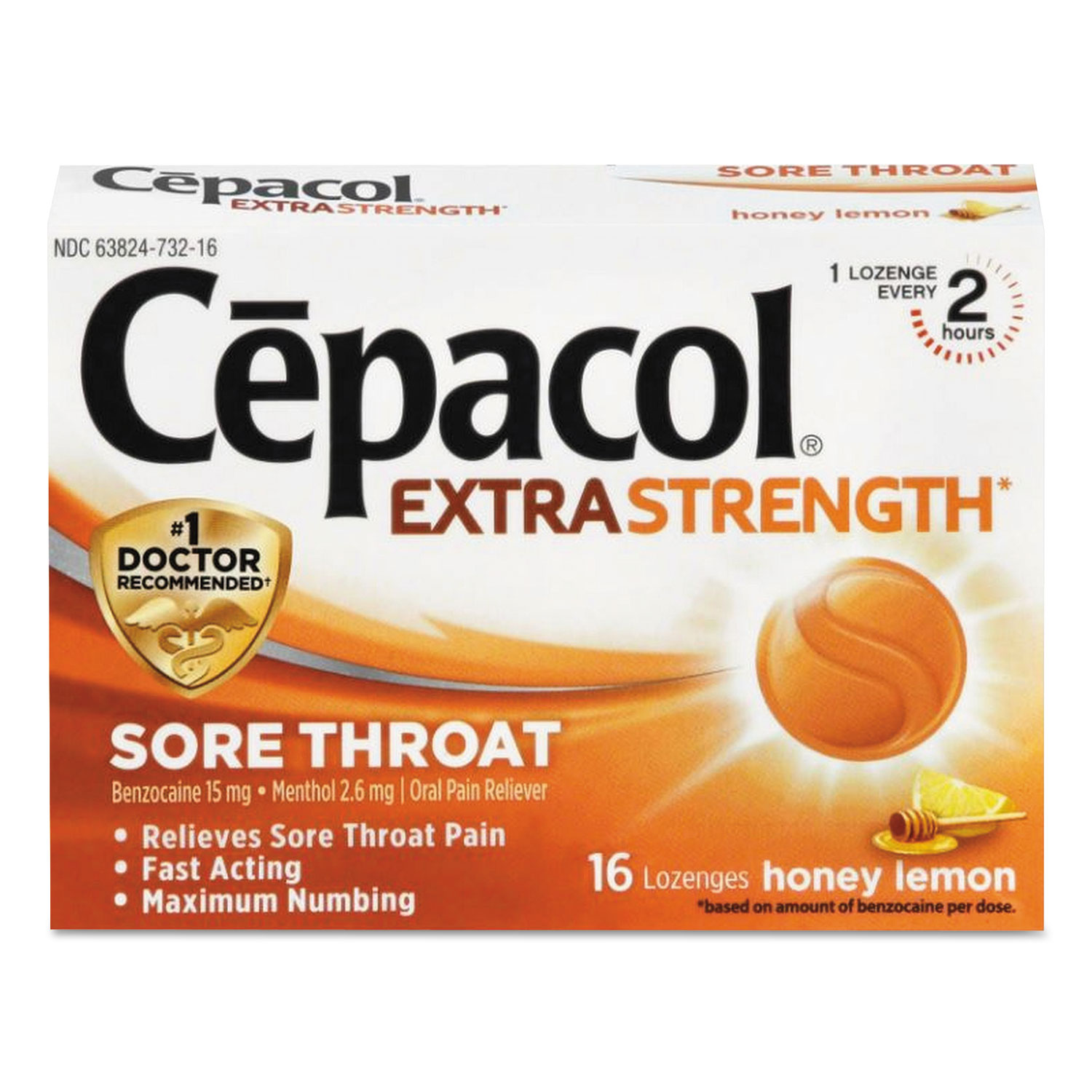 Cepacol 6382473016 Extra Strength Sore Throat Lozenges, Honey Lemon