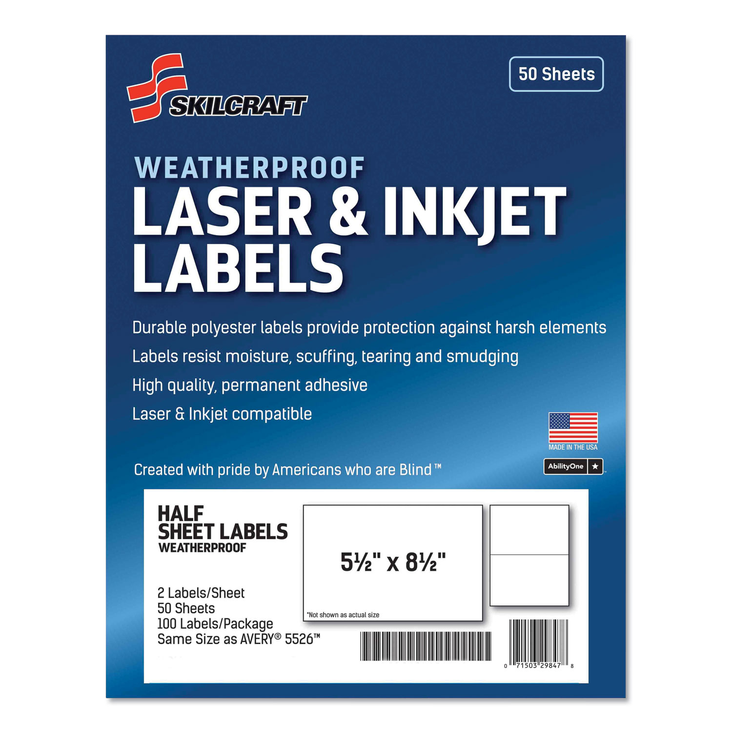 7530016736219 SKILCRAFT Weatherproof Mailing Labels, Laser Printers, 5.