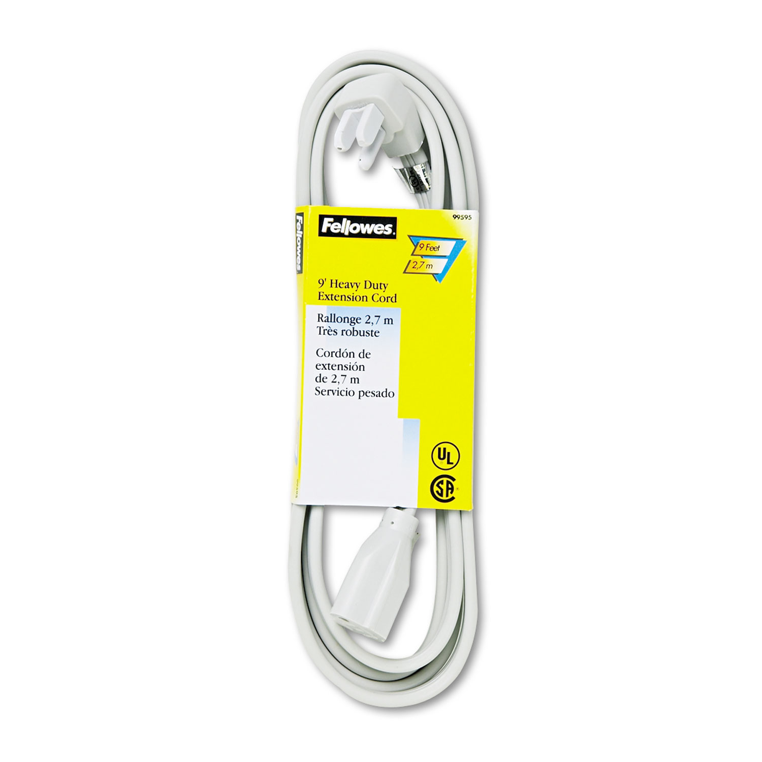 Indoor HeavyDuty Extension Cord, 9 ft, 15 A, Gray Reparto