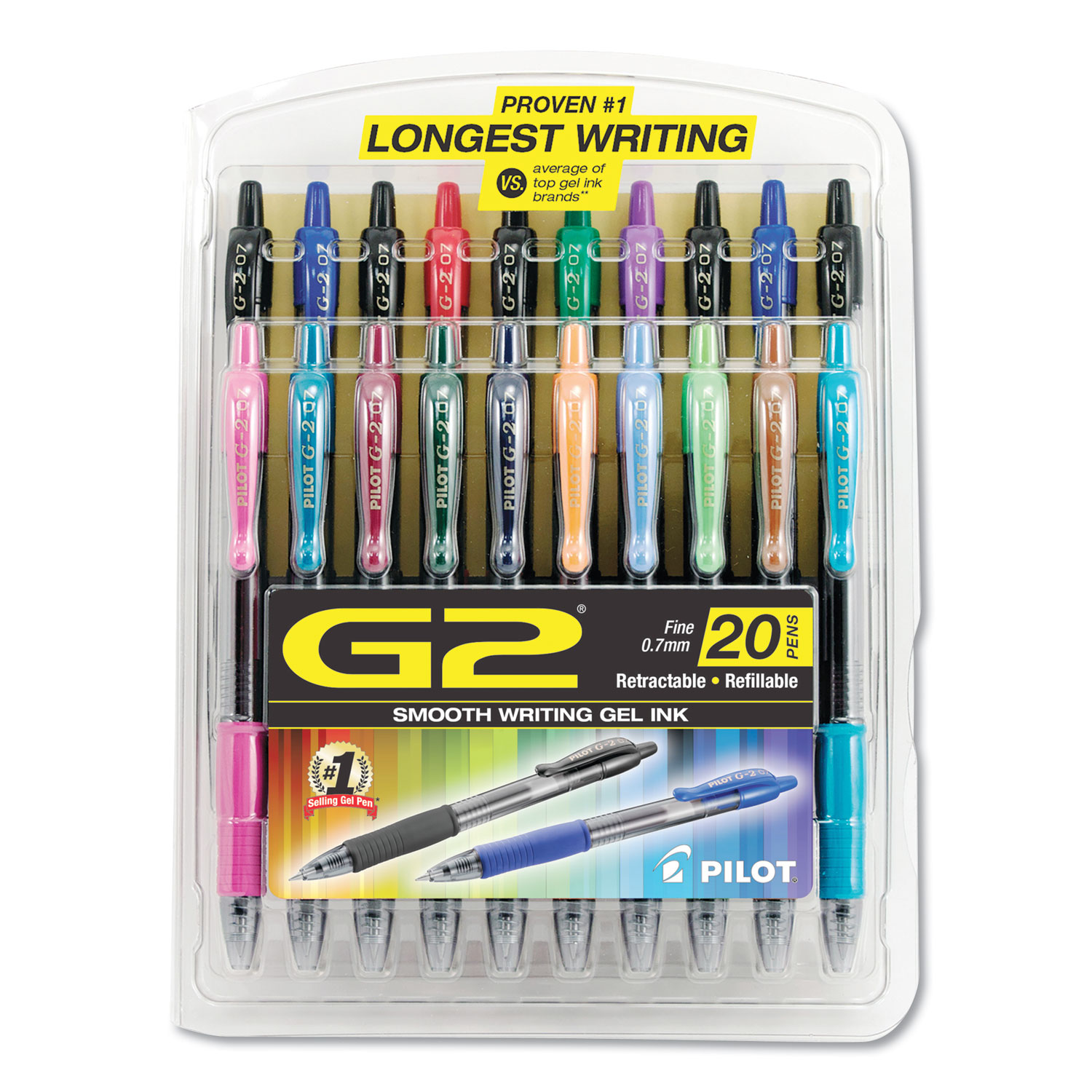 Pilot 31294 G2 Premium Retractable Gel Pen, Fine 0.7mm, Assorted Ink