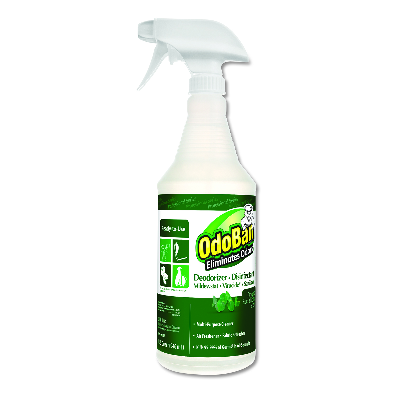 RTU Odor Eliminator and Disinfectant, Eucalyptus Scent, 32 oz Spray