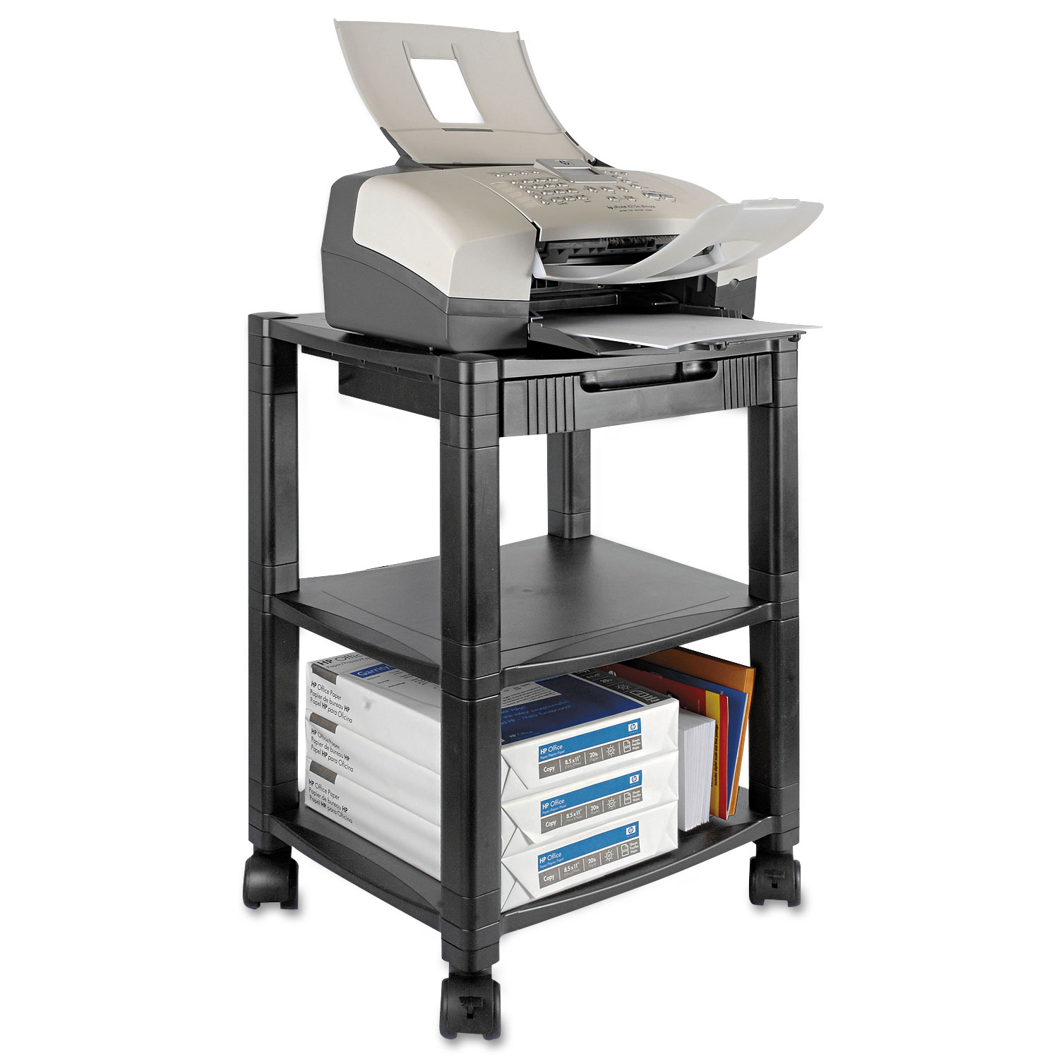 Mobile Printer Stand, ThreeShelf, 17w x 13.25d x 24.5h, Black Reparto