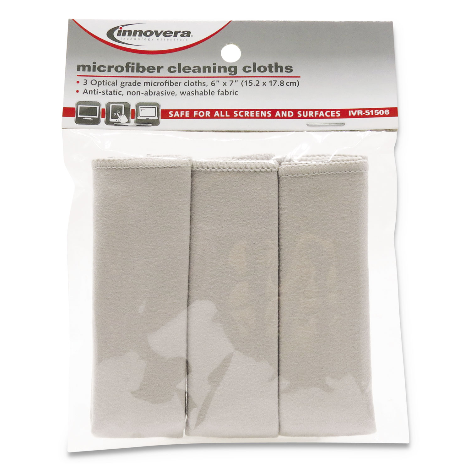 Microfiber Cleaning Cloths, 6" x 7", Gray, 3/Pack Technology