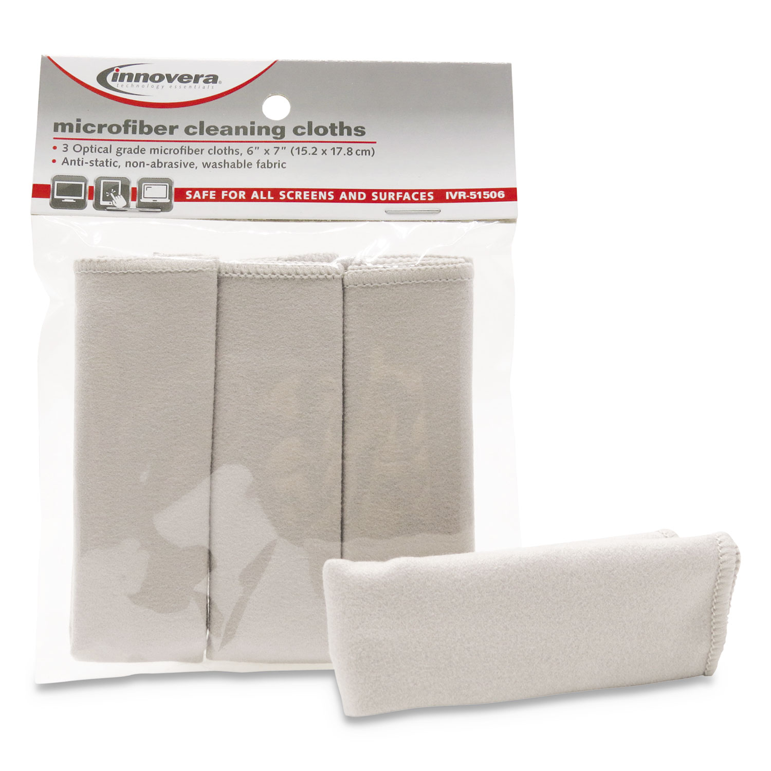 Microfiber Cleaning Cloths, 6 x 7, Unscented, Gray, 3/Pack Zerbee