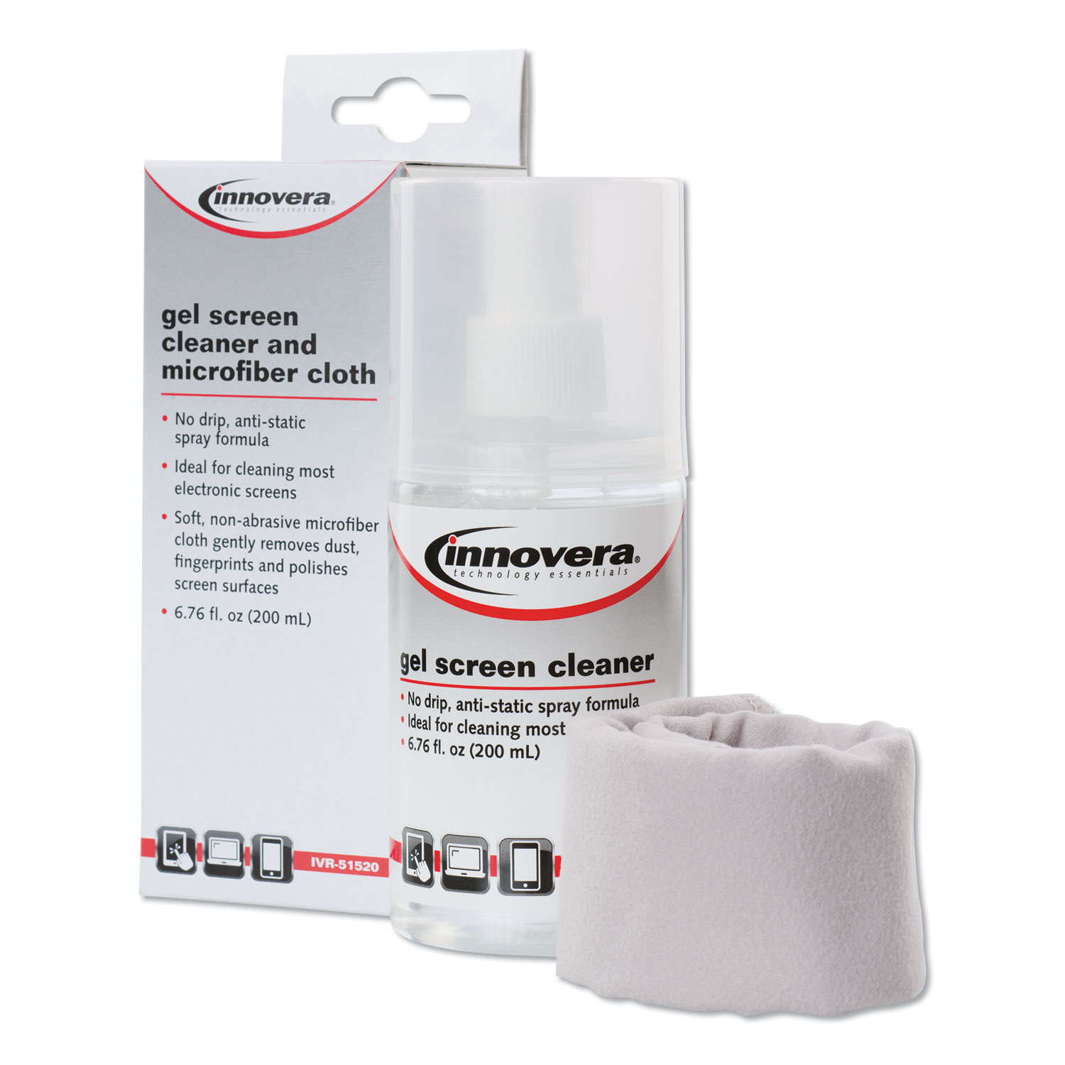 AntiStatic Gel Screen Cleaner, with Gray Microfiber Cloth, 4 oz Spray