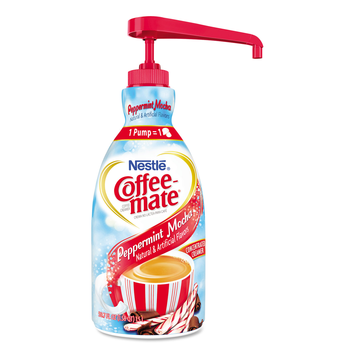 Liquid Creamer Pump Bottle, Peppermint Mocha, 1.5 L, 2/Carton www