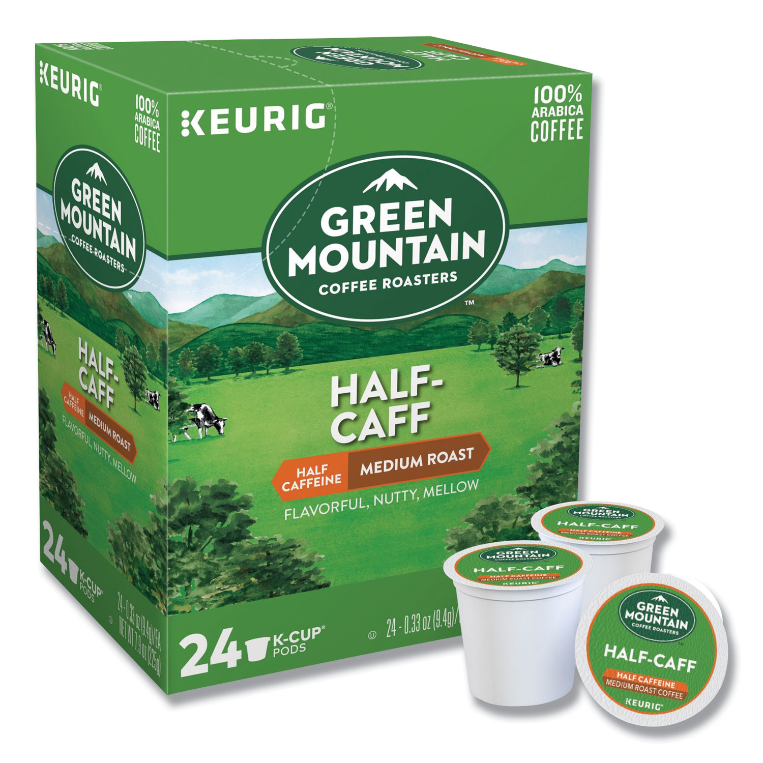 Green Mountain Coffee HalfCaff Coffee KCups, 24/Box SupplyTime