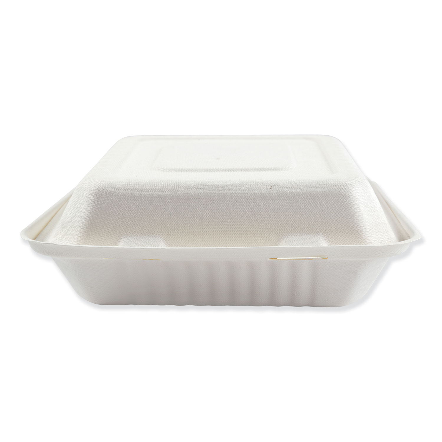 Boardwalk Bagasse Molded Fiber Food Containers, HingedLid, 9 x 9, White, 100