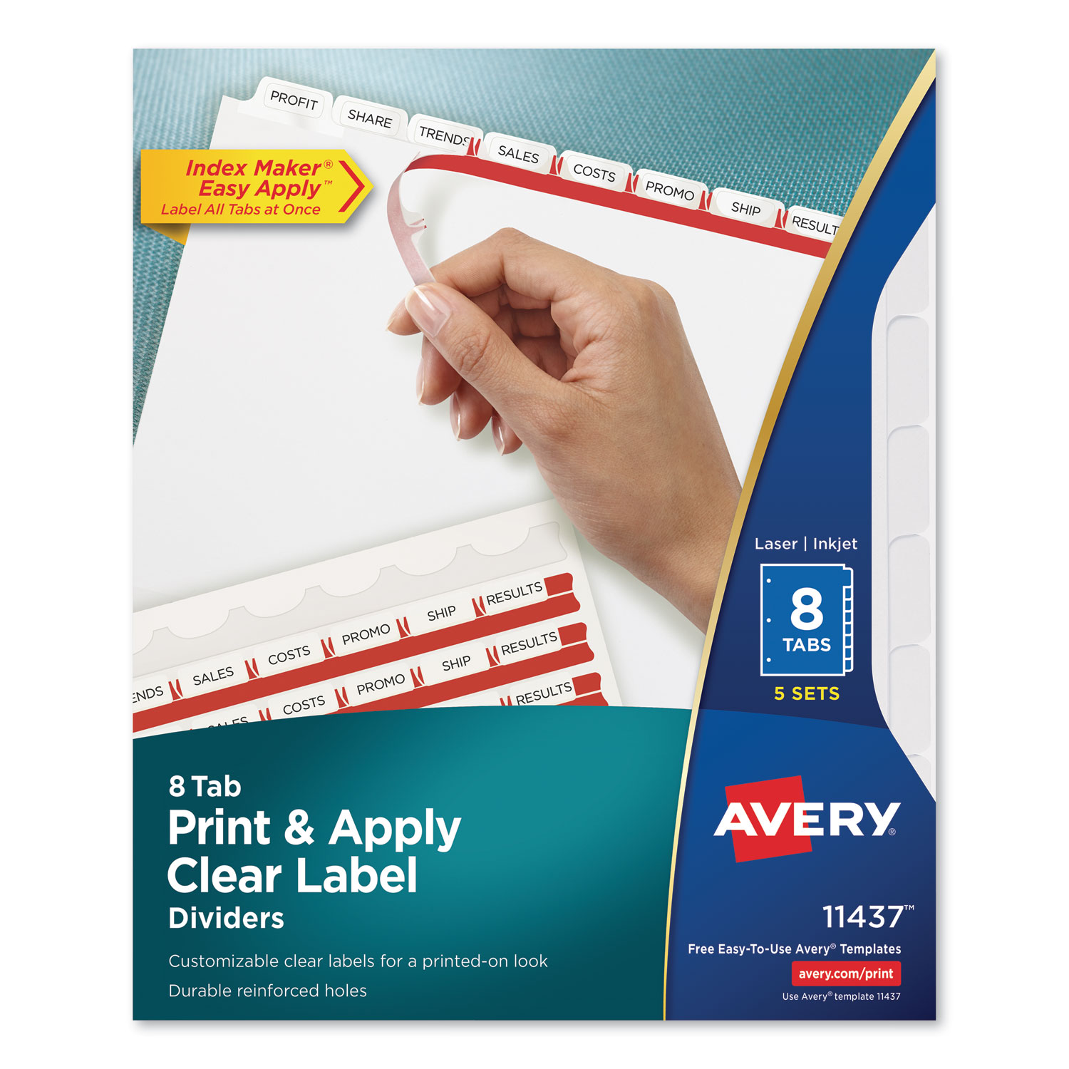 Print and Apply Index Maker Clear Label Dividers, 8 White Tabs, Letter