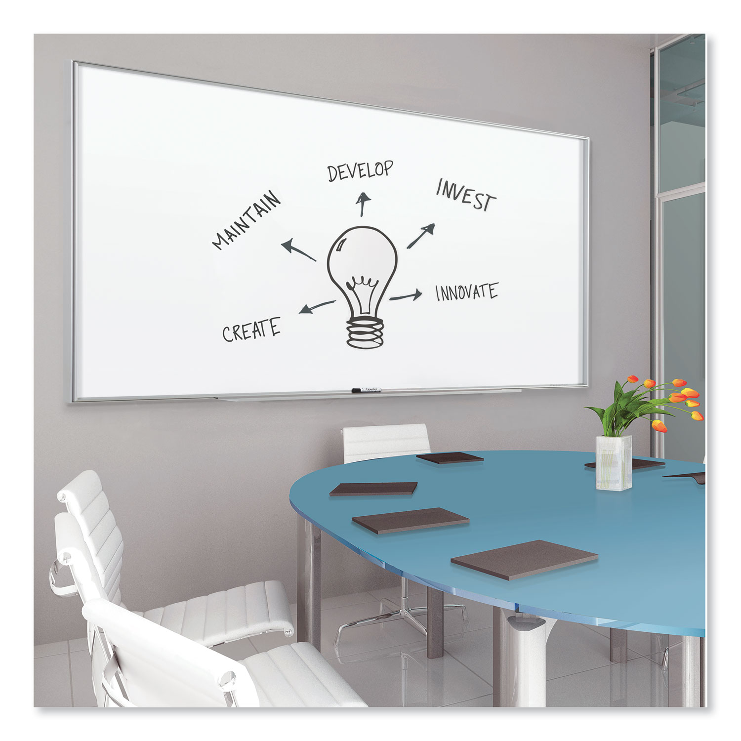 Fusion NanoClean Whiteboard, 72" x 48", White Surface, Satin