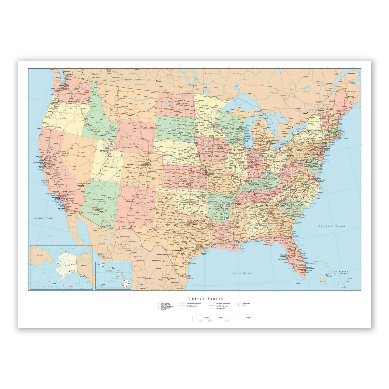 Laminated Wall Maps, U.S., Dry Erase, 50 x 32 Zuma