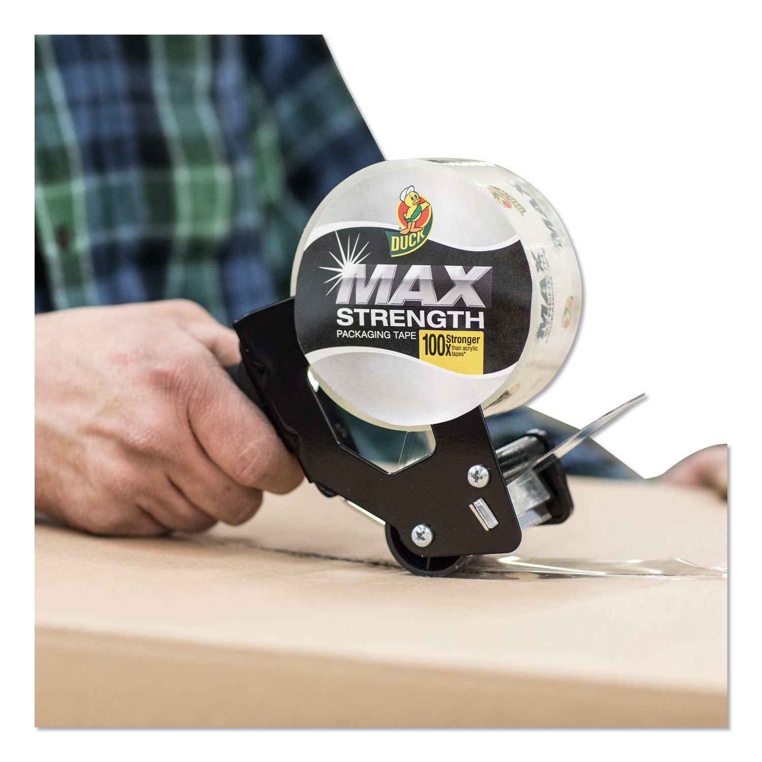 Duck® MAX Packaging Tape with Pistol Grip Dispenser, 3" Core, 1.88" x