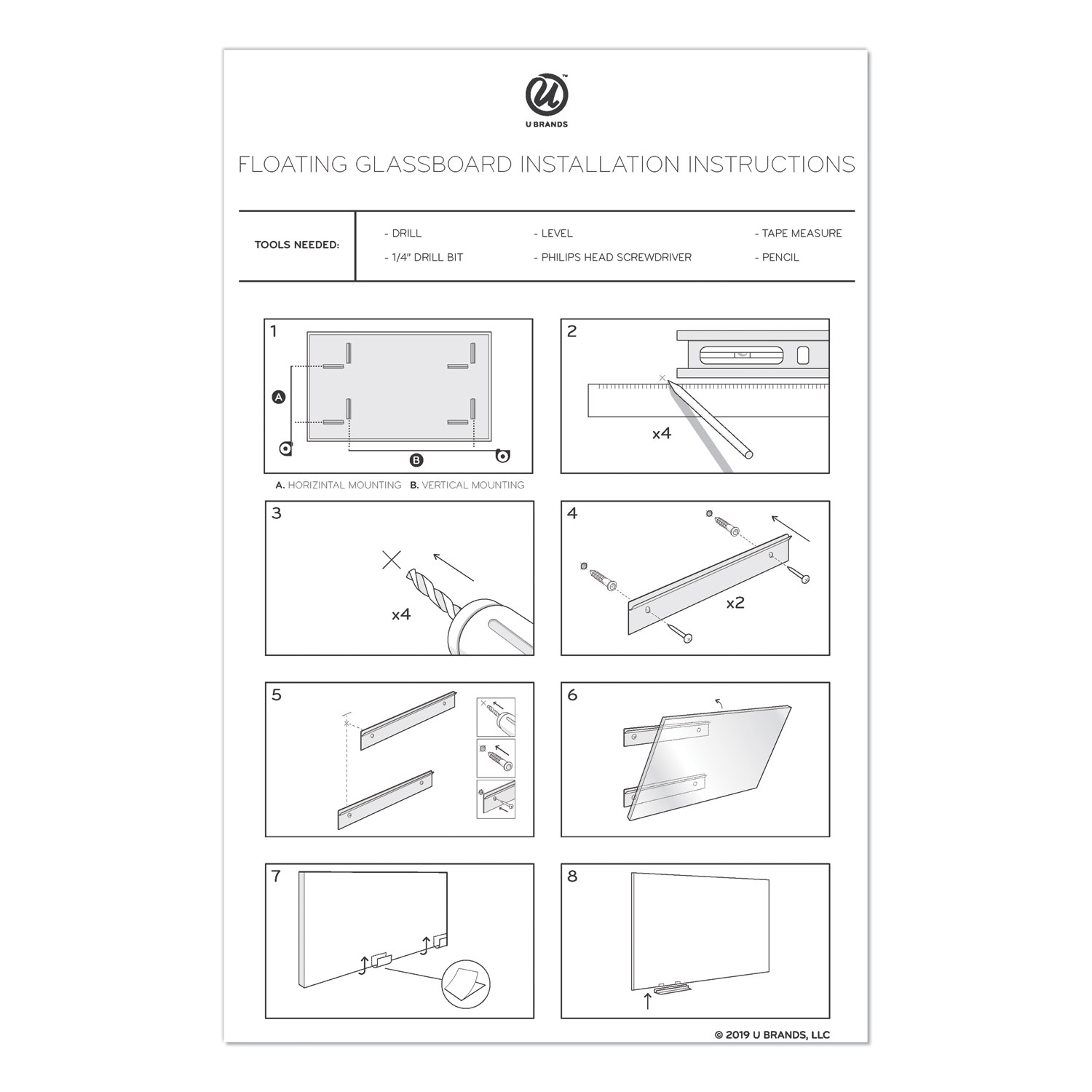 Floating Glass Dry Erase Board, 72 x 48, White Surface Pointer Office