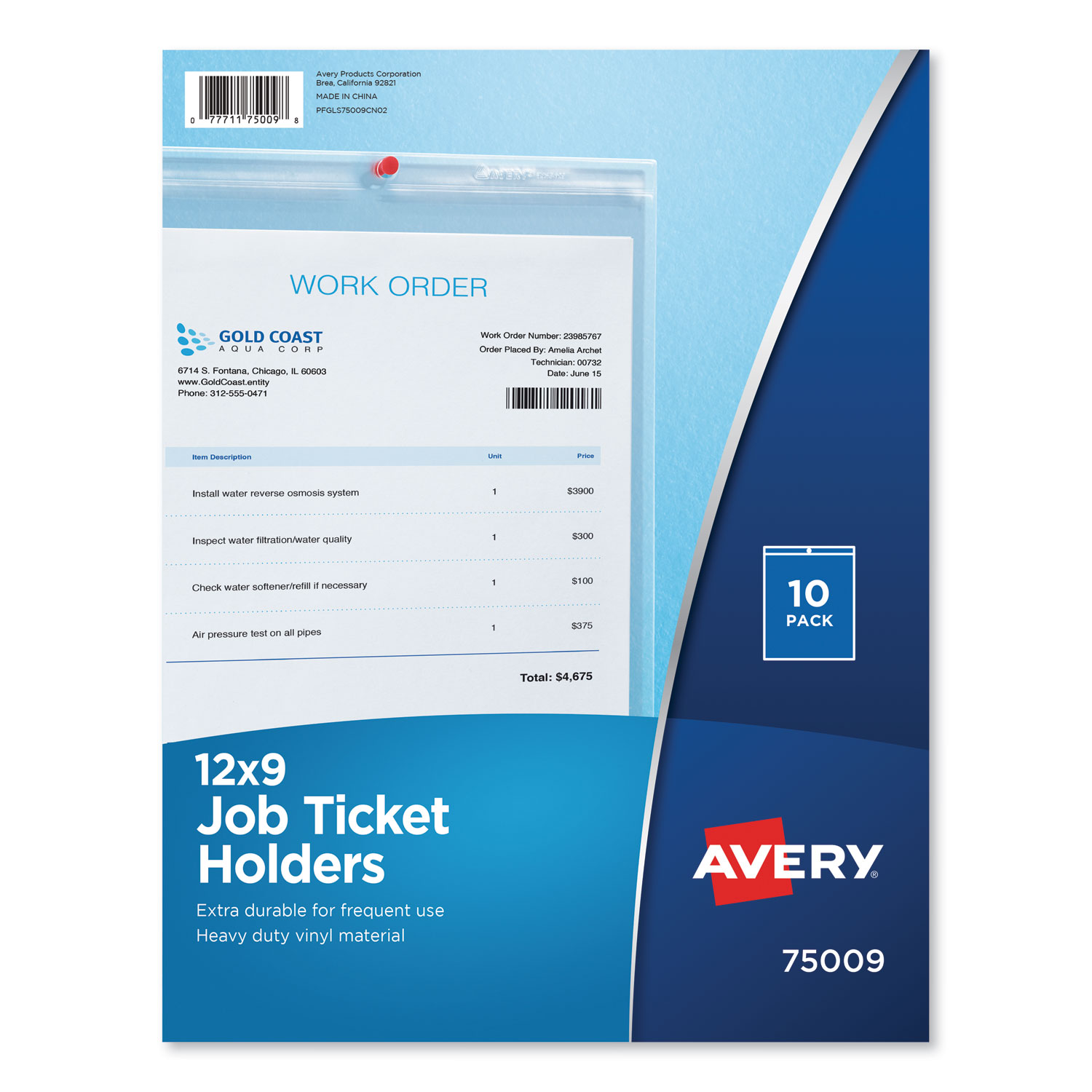 Job Ticket Holders, Heavy Gauge Vinyl, 9 x 12, Clear, 10/Pack BOSS