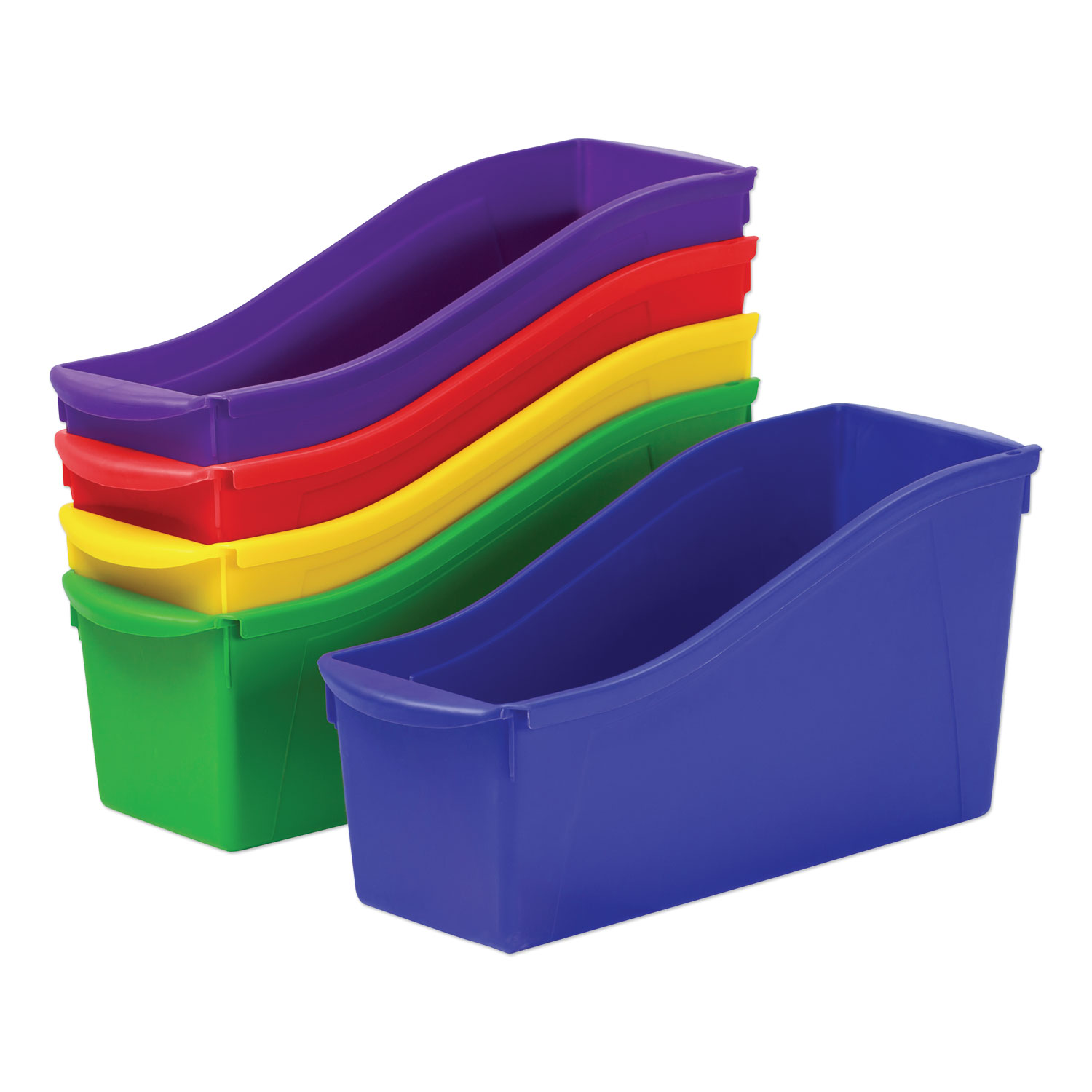 Interlocking Book Bins, 4.75" x 12.63" x 7", Assorted Colors, 5/Pack