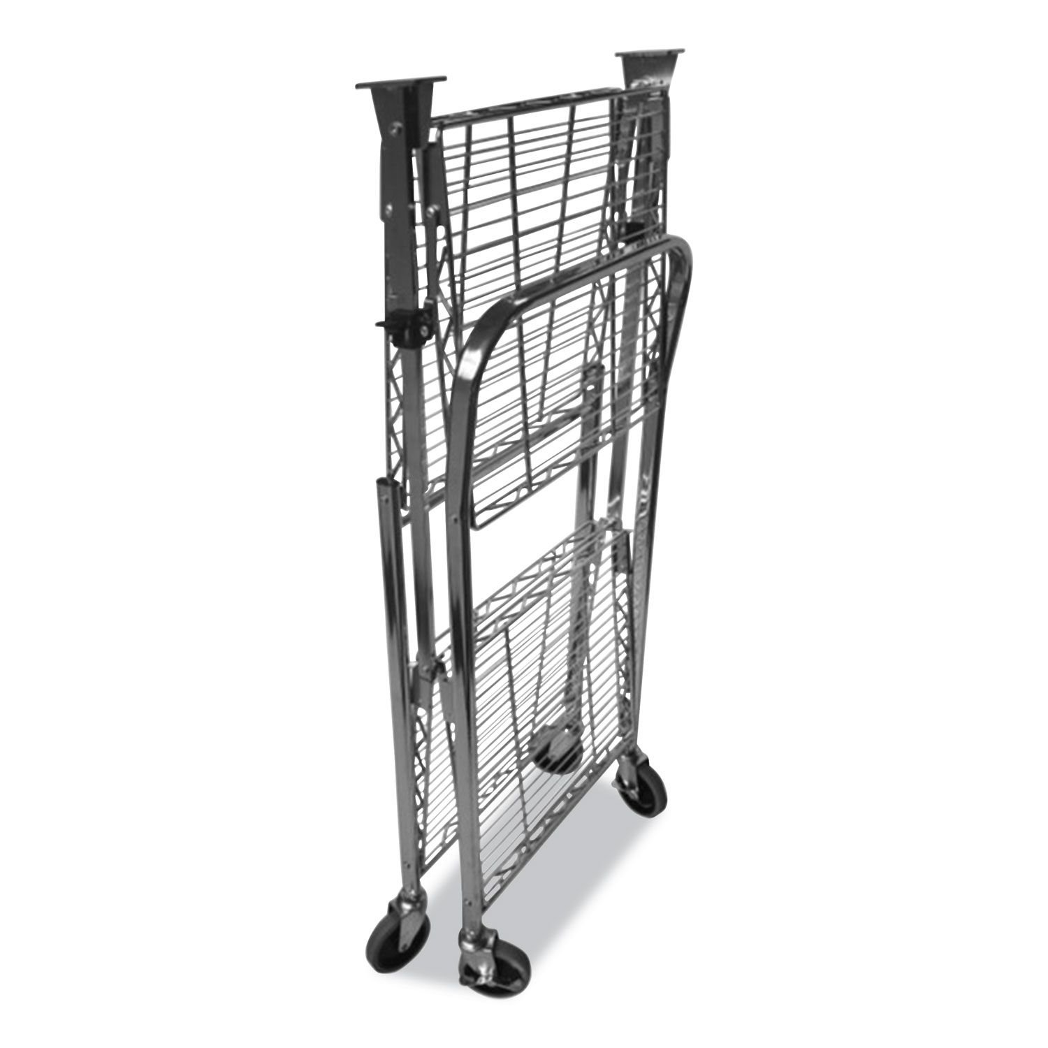 Stowaway Folding Carts, 2 Shelves, 35w x 37.25d x 22h, Chrome, 250 lb