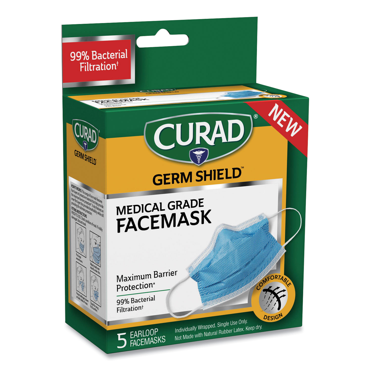 Curad Antiviral Medical Face Mask, Pleated, 10/Box Janeice Products