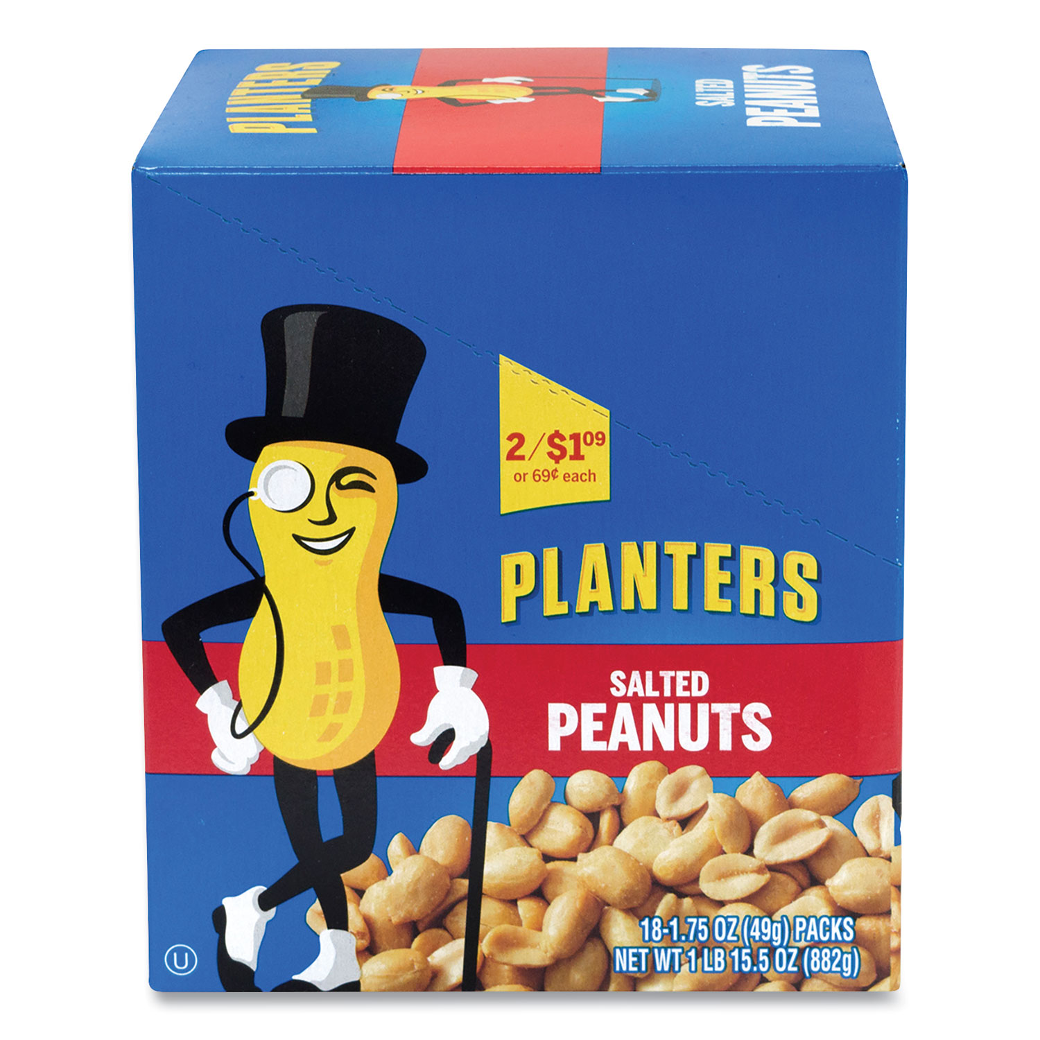 Planters® Salted Peanuts, 1.75 oz Pack, 18 Packs/Box ; Ships in 13