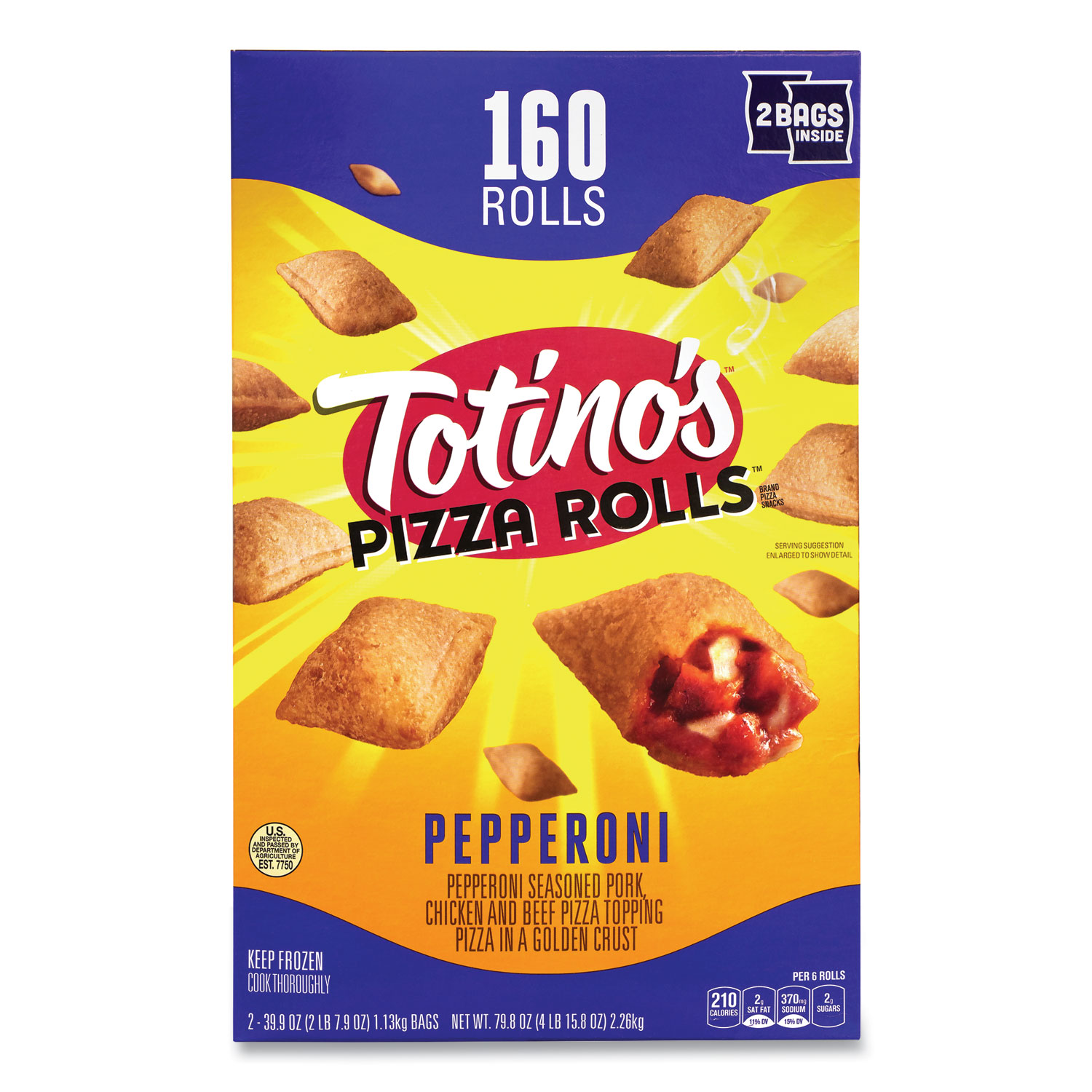 Pepperoni Pizza Rolls, 39.9 oz Bag, 80 Rolls/Bag, 2 Bags/Box, Delivered