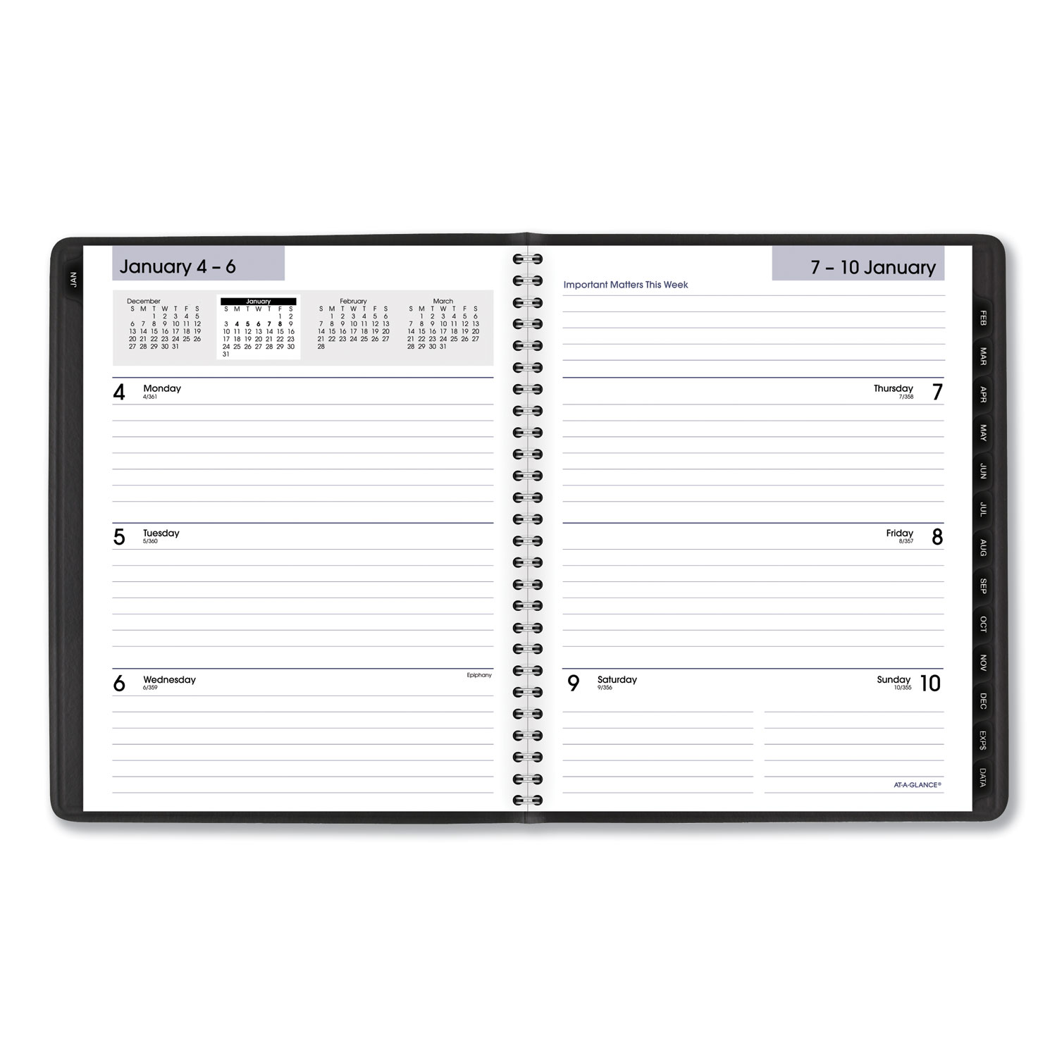 DayMinder Executive Weekly/Monthly Refillable Planner, 8.75 x 7, Black