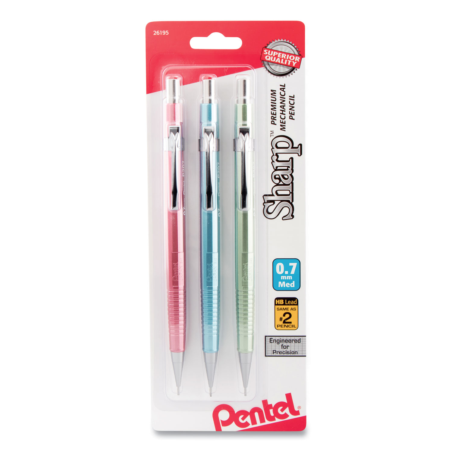 Pentel P205MBP3M Sharp Mechanical Pencil, 0.5 mm, HB (2.5), Black Lead, Assorted Barrel Colors