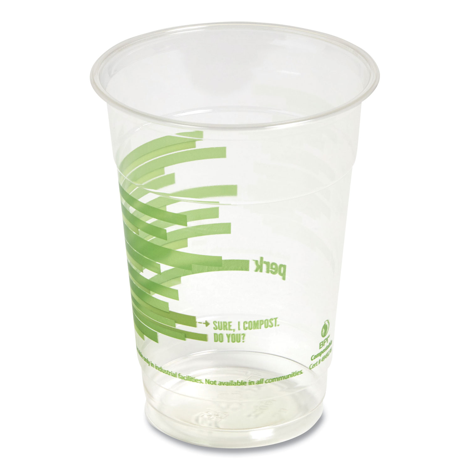 Perk™ EcoID Compostable PLA Corn Plastic Cold Cups, 16 oz, Clear/Green, 50/Pack, 6 Packs/Carton