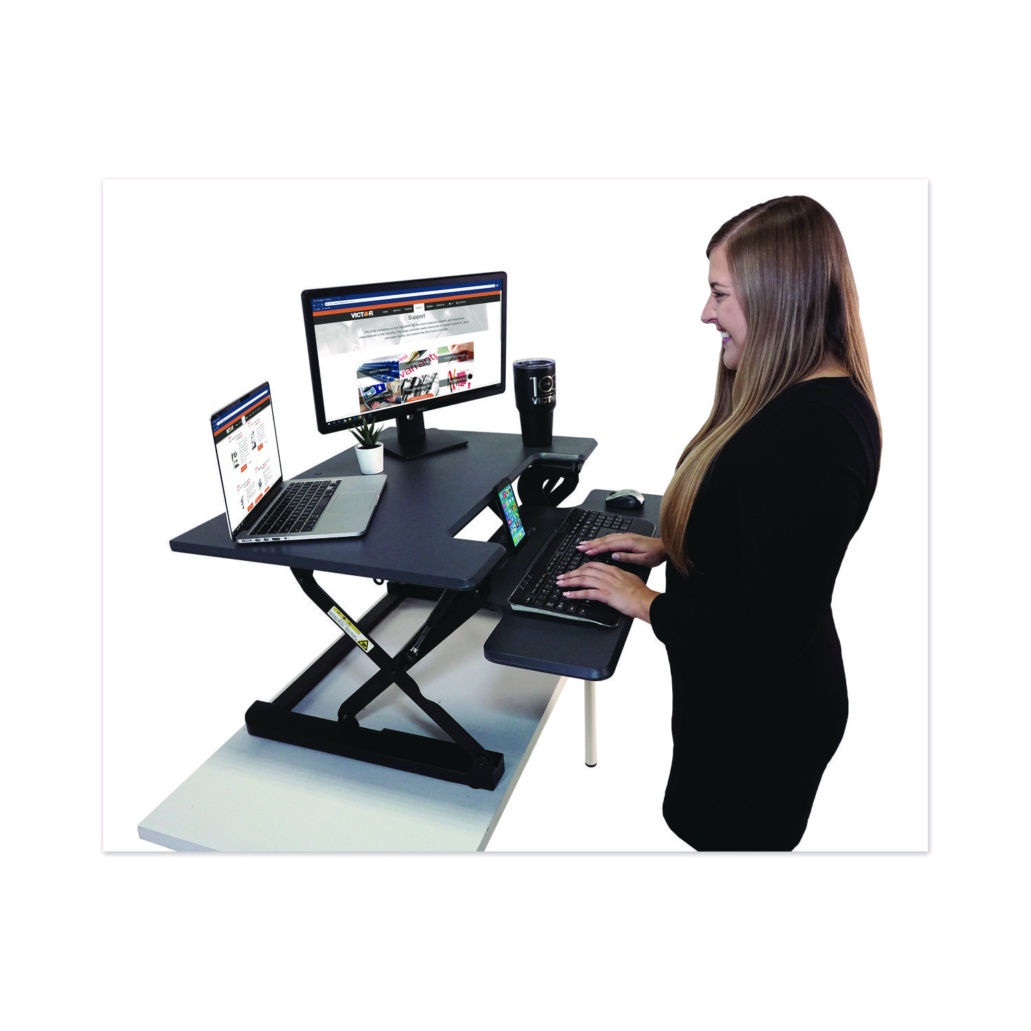 High Rise Height Adjustable Standing Desk with Keyboard Tray, 31" x 31.
