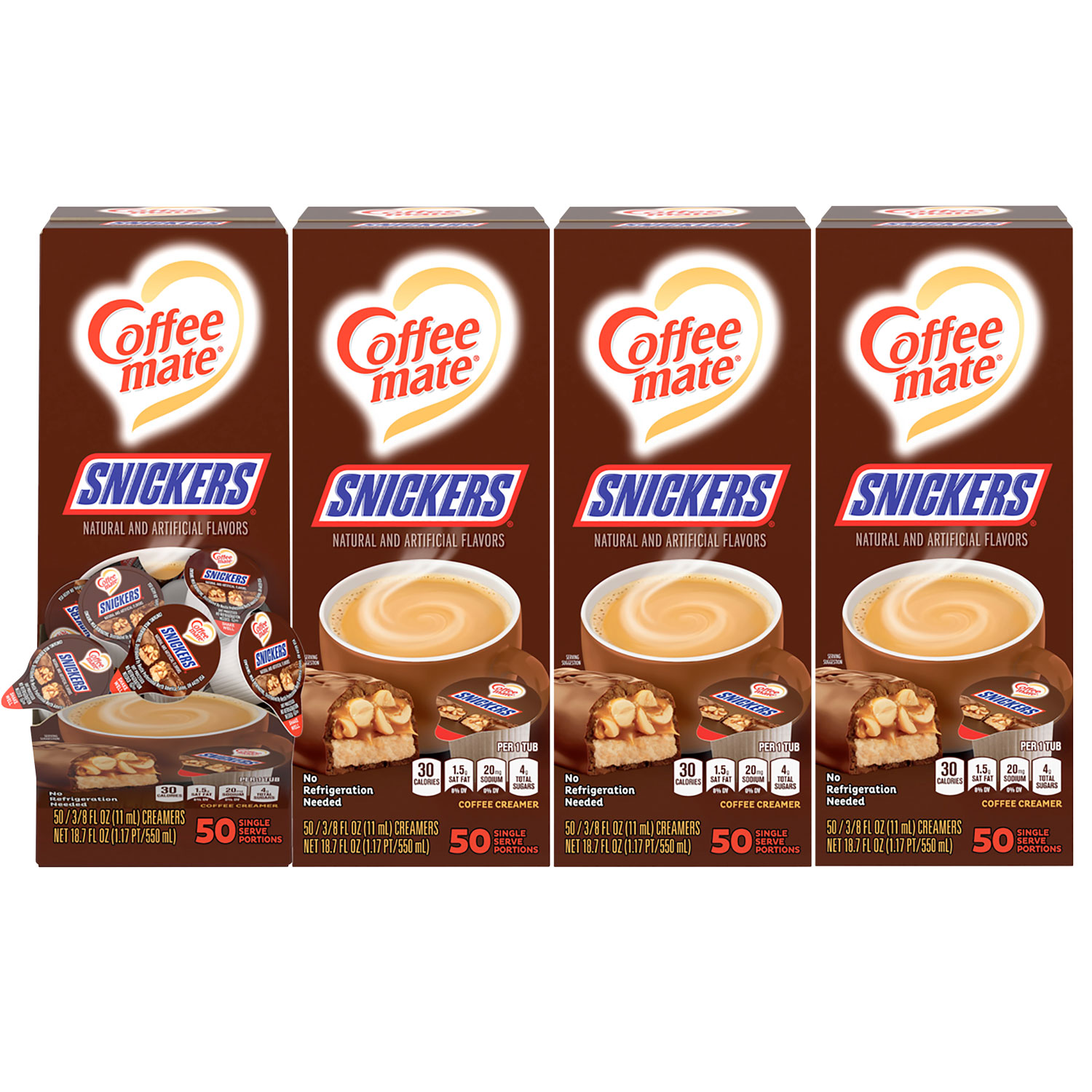 Coffee mate® Liquid Coffee Creamer, Snickers, 0.38 oz Mini Cups, 200