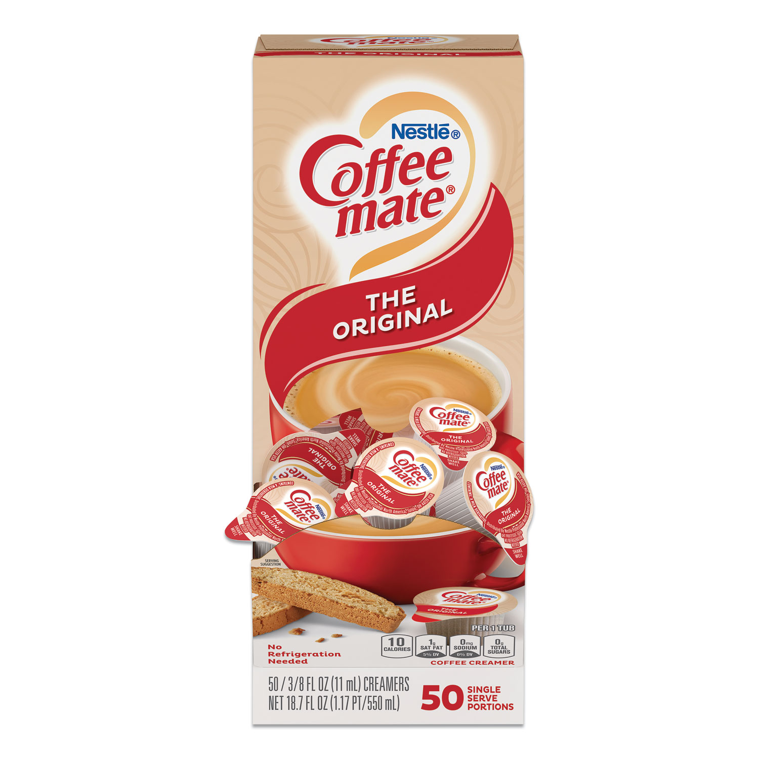 Liquid Coffee Creamer, Original, 0.38 oz Mini Cups, 50/Box US Labels