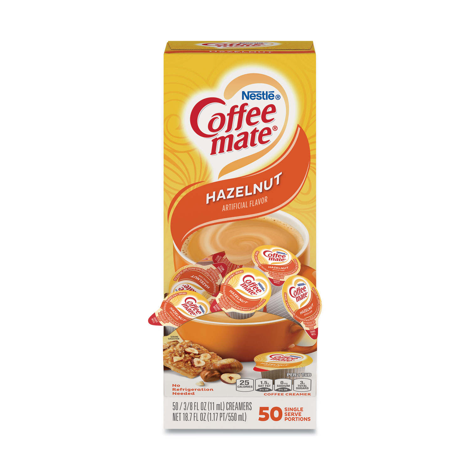 Liquid Coffee Creamer, Hazelnut, 0.38 oz Mini Cups, 50/Box TonerQuest