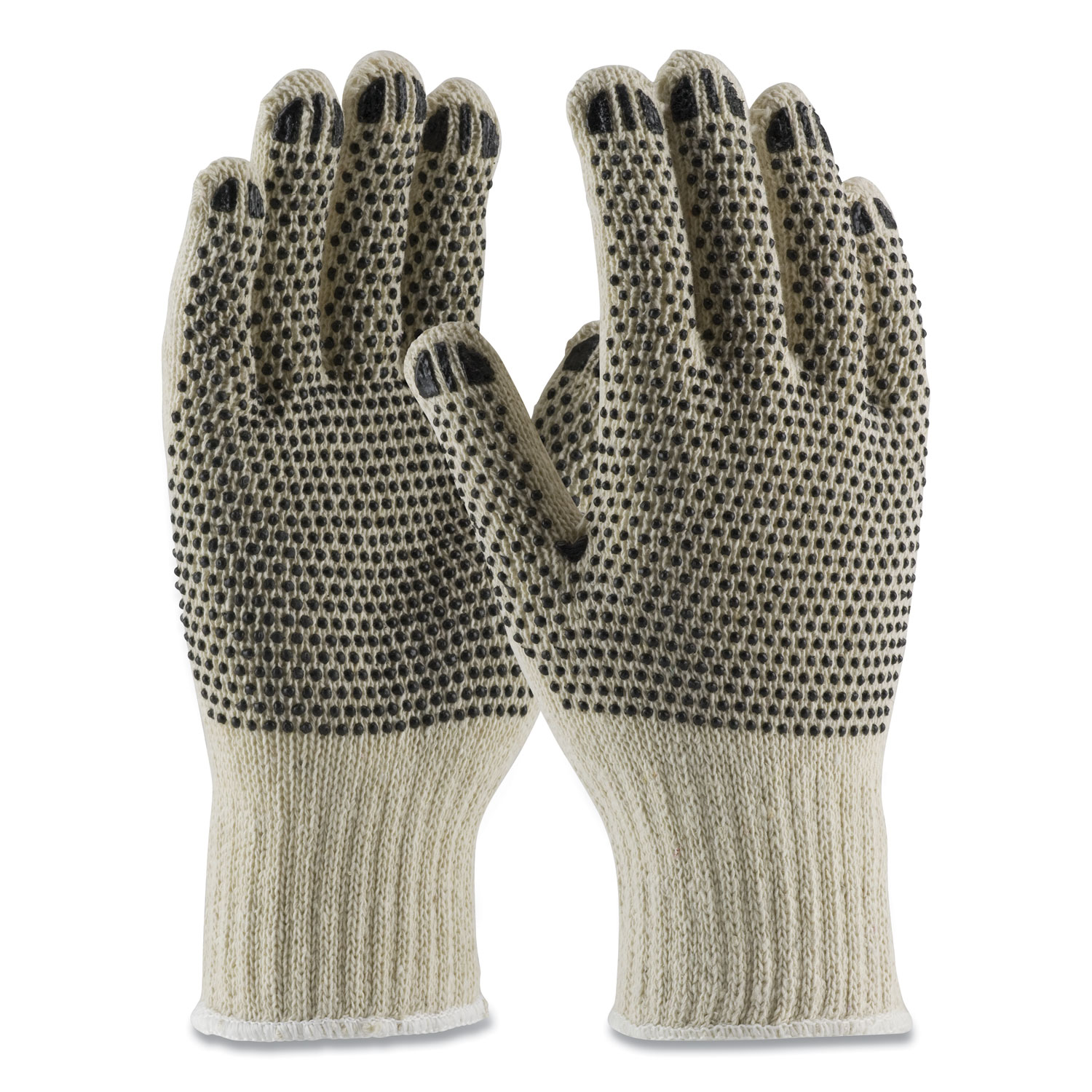 PVCDotted Cotton/Polyester Work Gloves, Large, Gray/Black, 12 Pairs