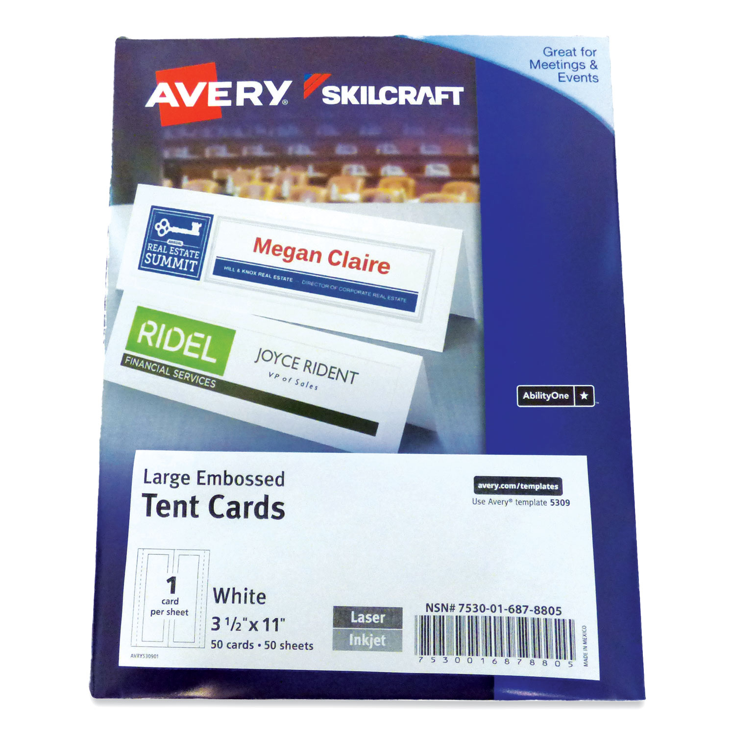7530016878805 Skilcraft/avery Tent Cards, White, 3.5 X 11, 1 Card/sheet