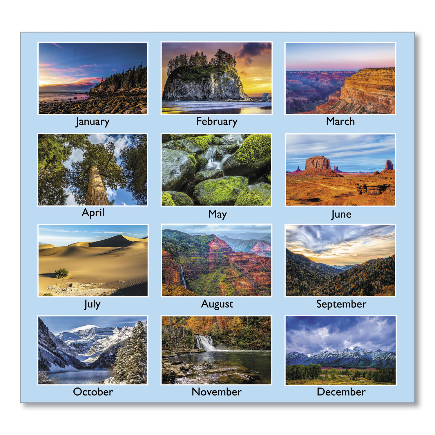 Scenic Monthly Wall Calendar, Scenic Landscape Photography, 12 x 17