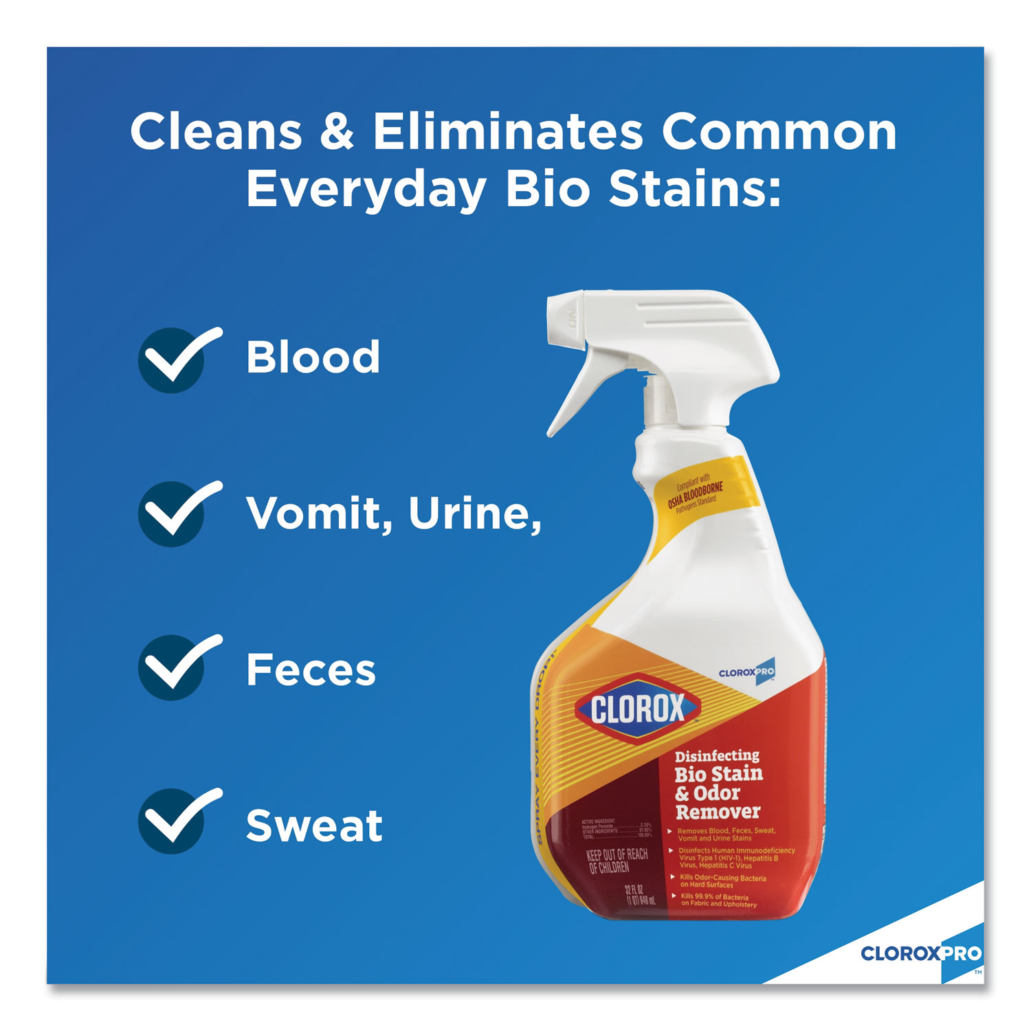 Clorox® Disinfecting Bio Stain and Odor Remover, Fragranced, 32 oz PullTop Bottle, 6/CT