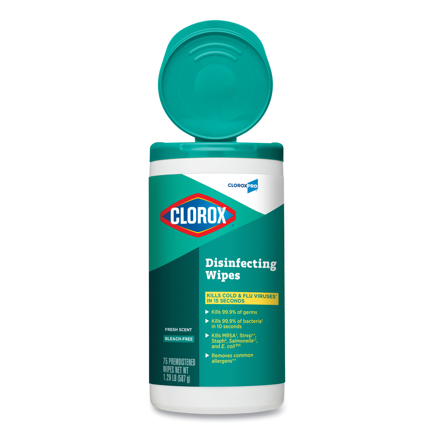 Clorox® Disinfecting Wipes, 1Ply, Fresh Scent, 7 x 8, White, 75/Canister, 6 Canisters/Carton