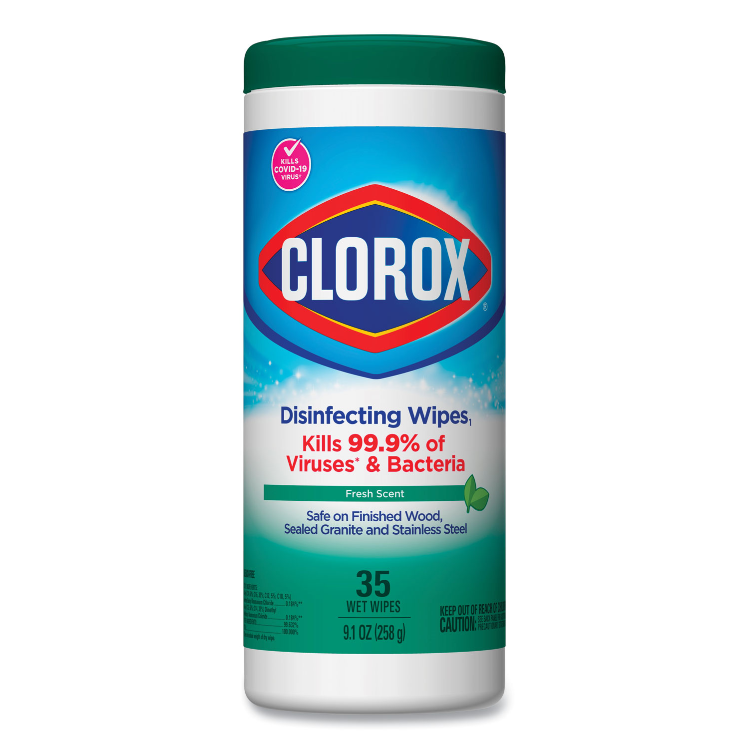 Clorox® Disinfecting Wipes, 1Ply, 7 x 8, Fresh Scent, White, 35/Canister Classic Solutions