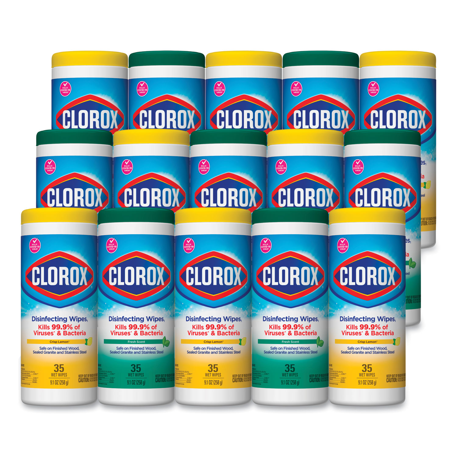 Clorox® Disinfecting Wipes, 1Ply, 7 x 8, Fresh Scent/Citrus Blend, 35