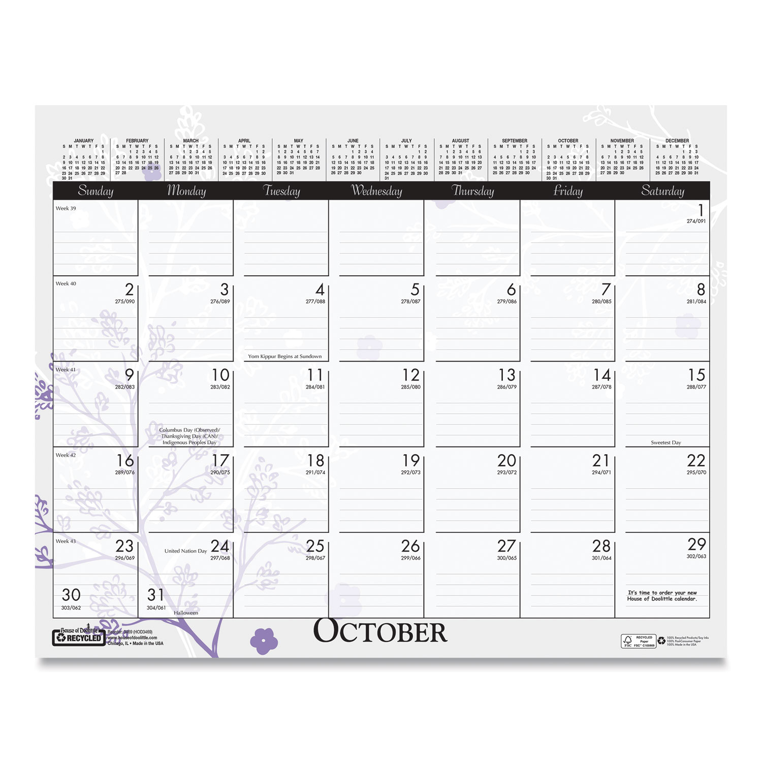 december 2023 floral calendar House of Doolittle™ Recycled Wild Flower Wall Calendar, Wild Flowers