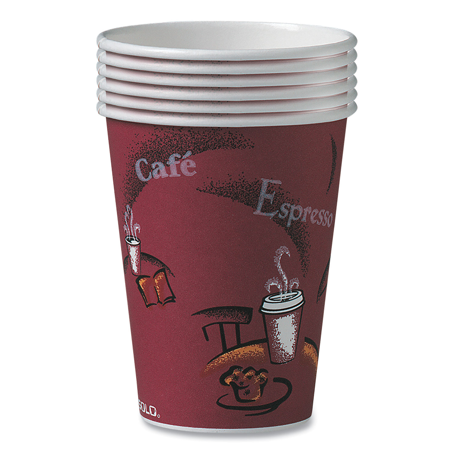 SOLO® Paper Hot Drink Cups in Bistro Design, 12 oz, Maroon, 300/Carton
