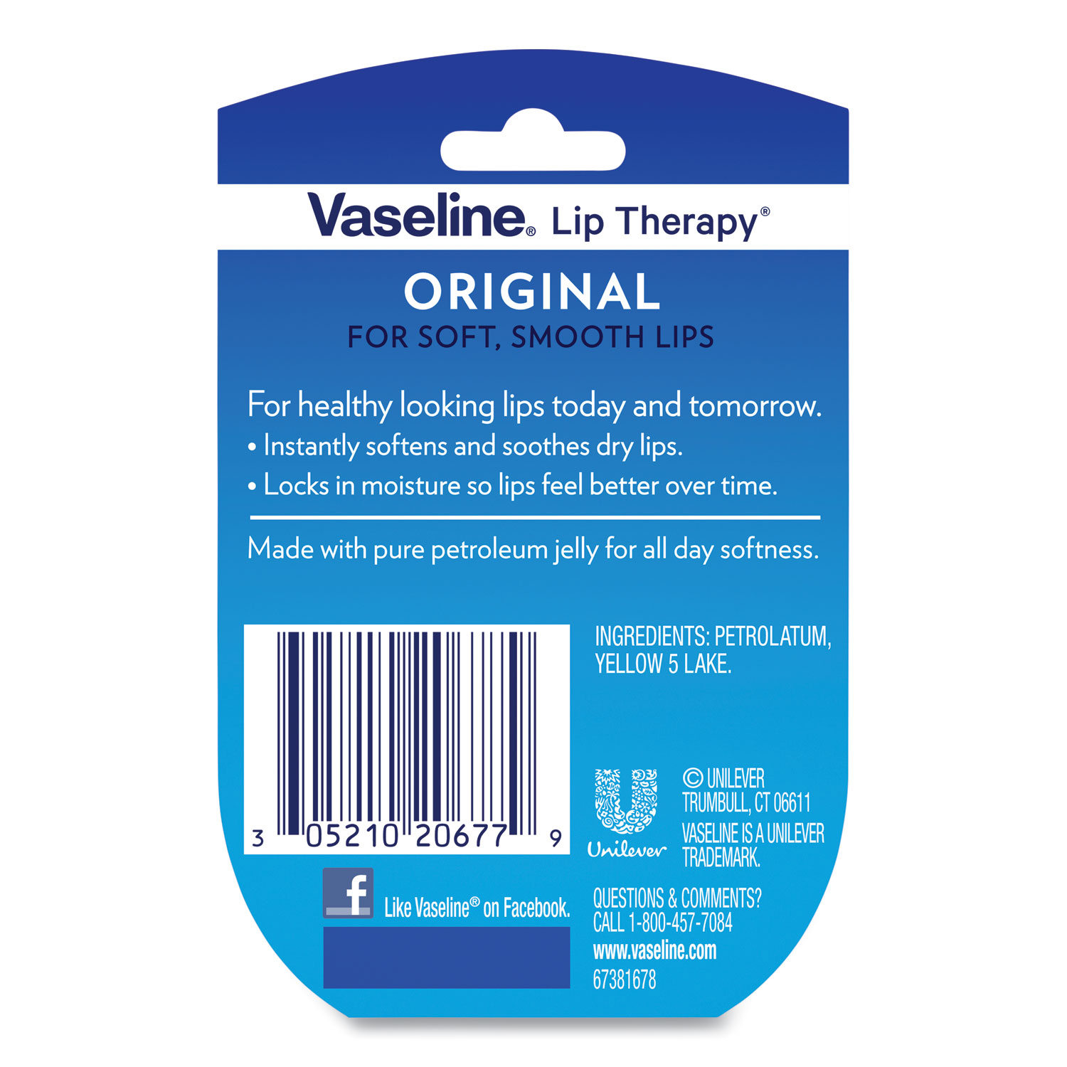 Vaseline® Lip Therapy, Original, 0.25 oz, Plastic FlipTop Container