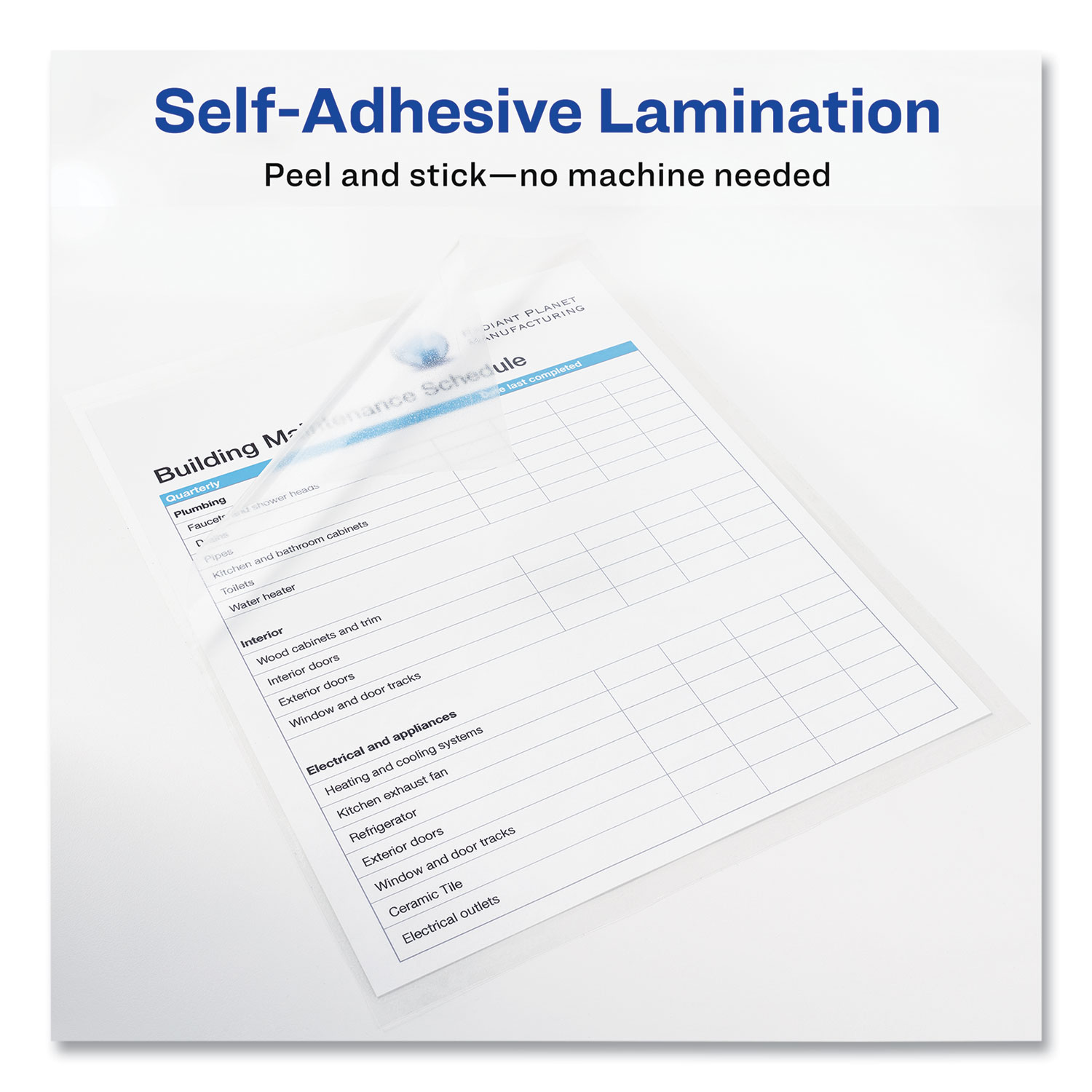 Clear SelfAdhesive Laminating Sheets, 3 mil, 9" x 12", Matte Clear, 10
