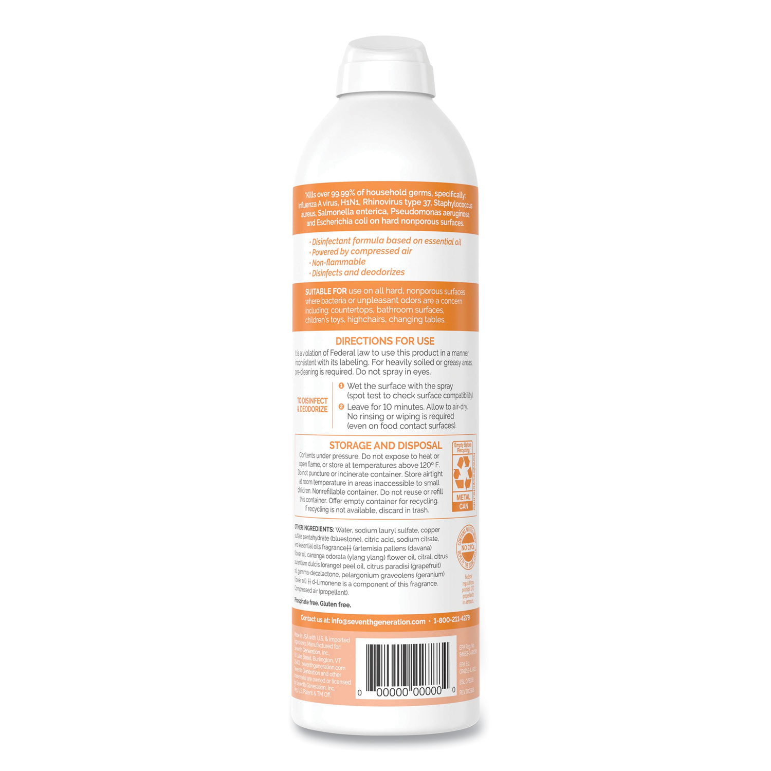 SEV22980 Seventh Generation Disinfectant Aerosol Sprays Zuma